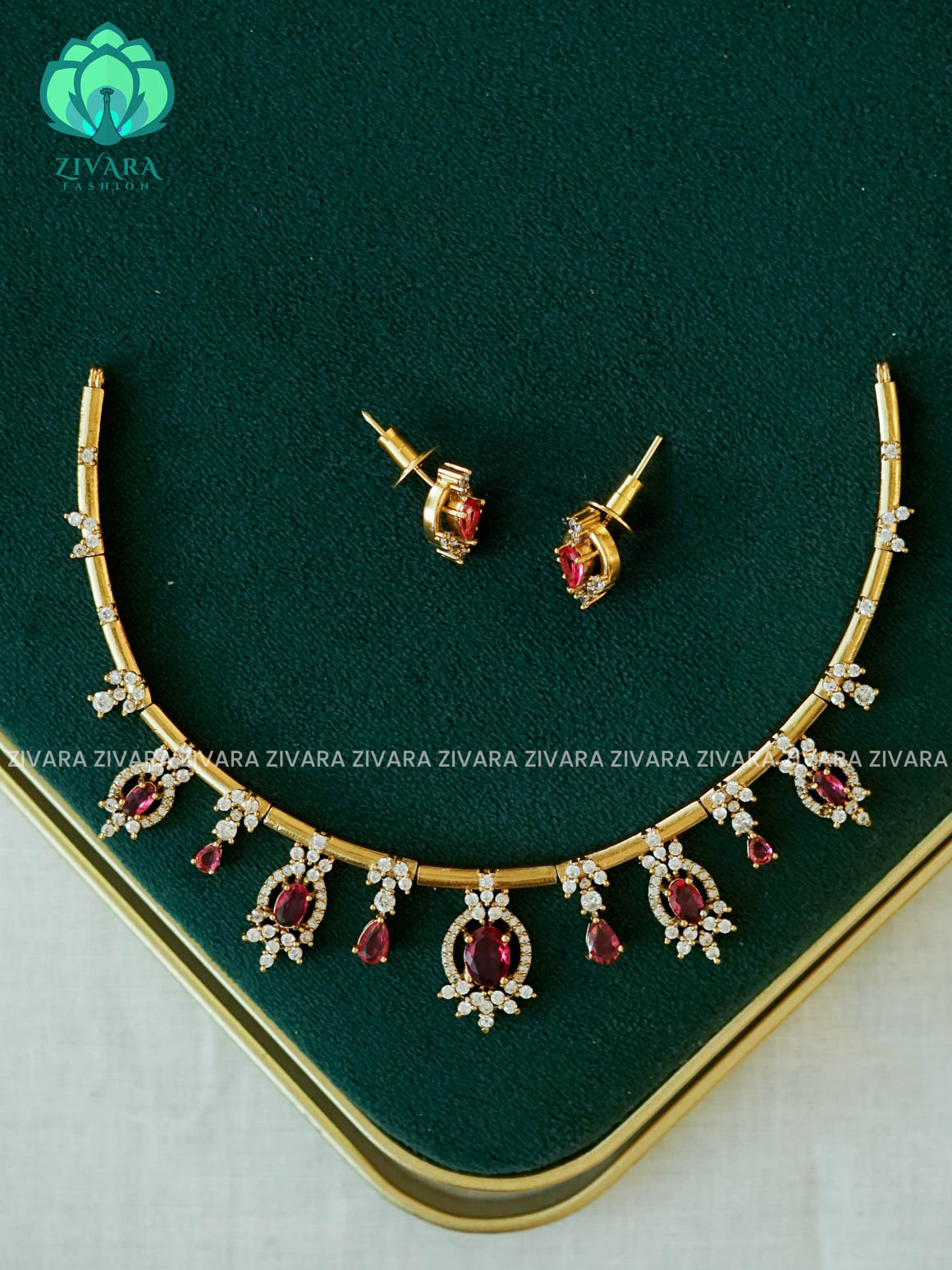 RUBY - FLEXIBLE CHAIN ATTIGAI WITH EARRING - Zivara Fashion- latest jewellery design