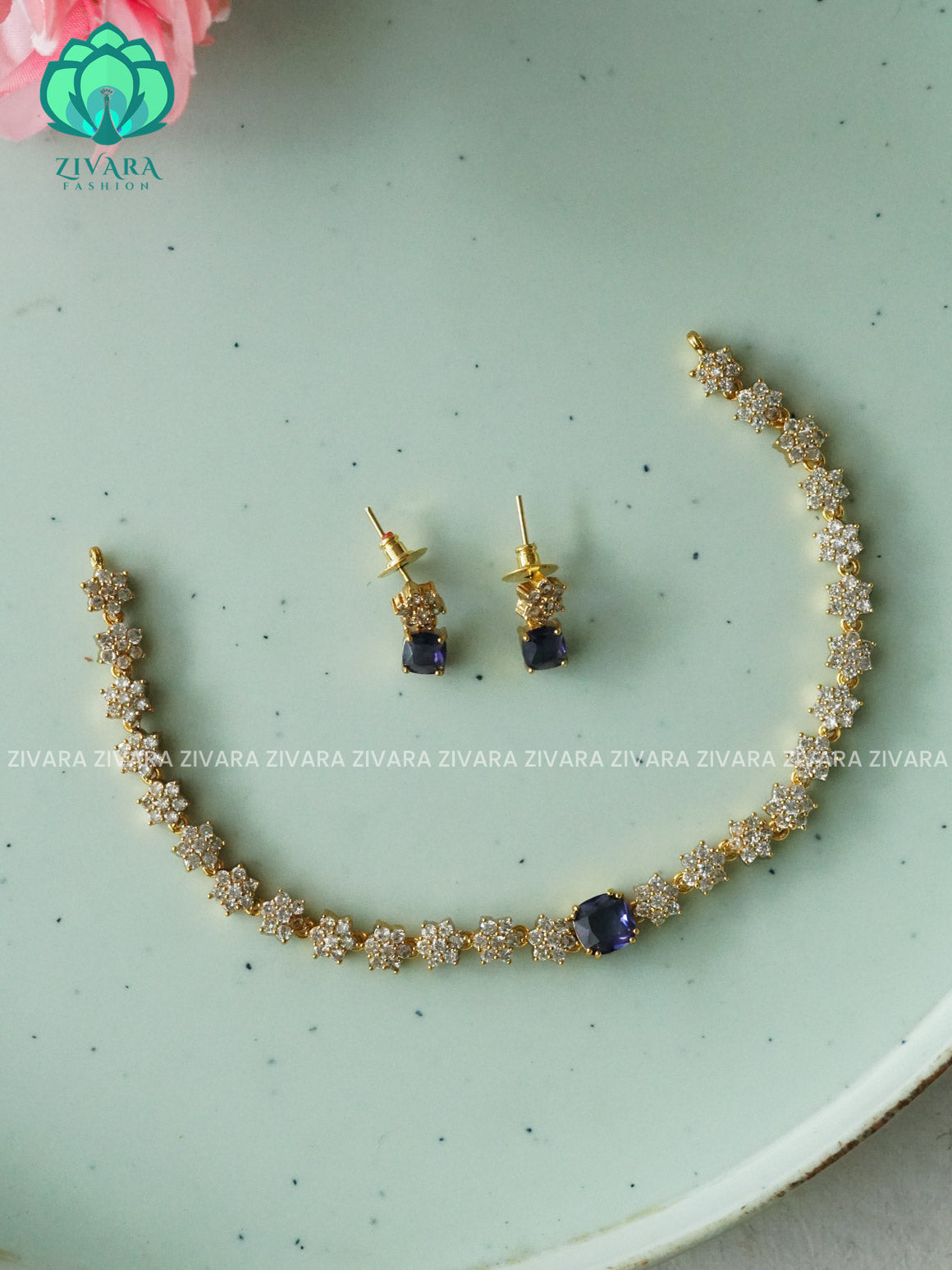 PURPLE -  STAR MOTIF FREE  -PREMIUM SUBTLE GOLD FINISH  stylish and minimal elegant neckwear with earrings- Zivara Fashion