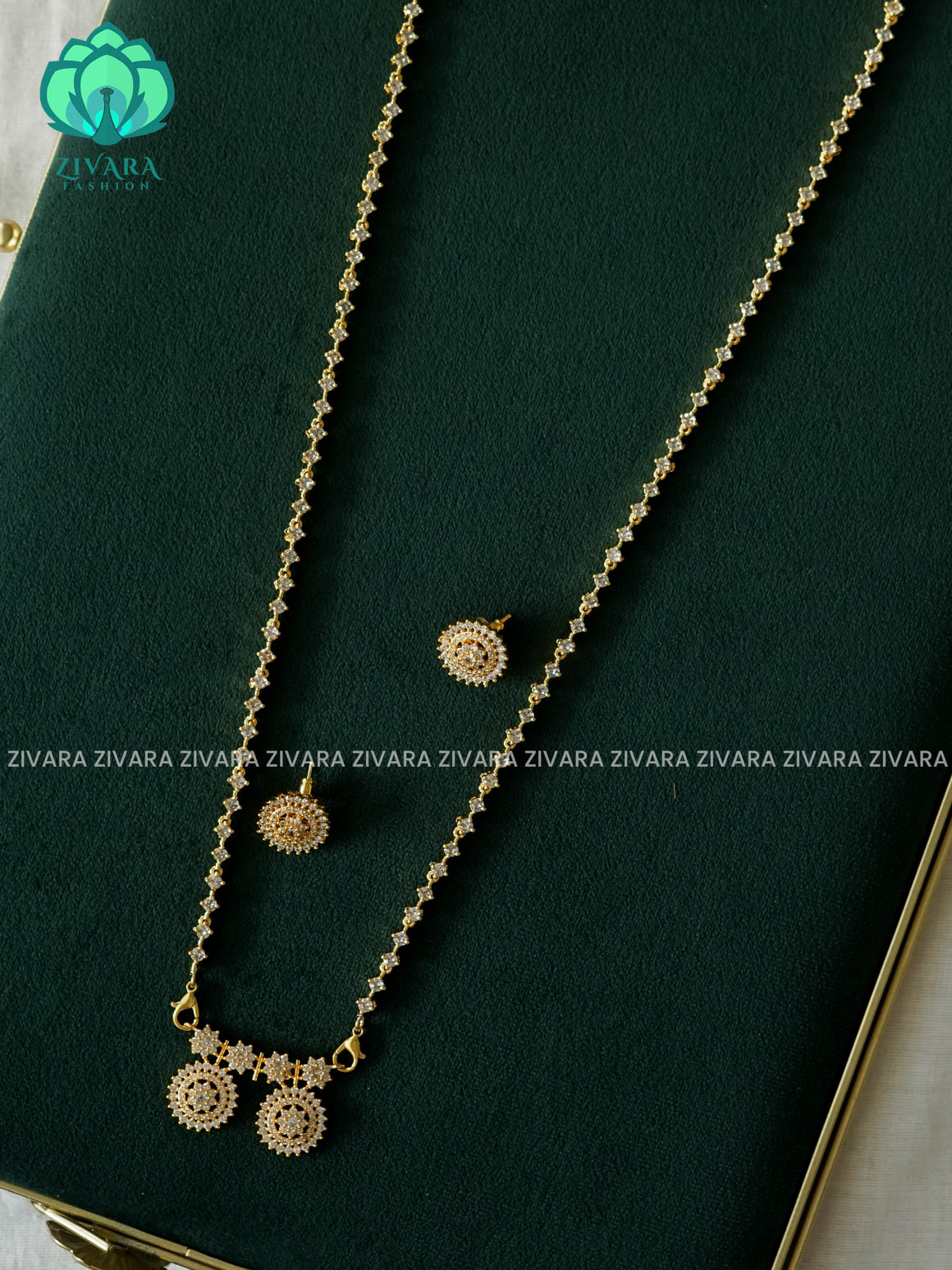WHITE STONE - ELEGANT AND STYLISH premium gold polish long haaram/neckwear with studs - Zivara Fashion