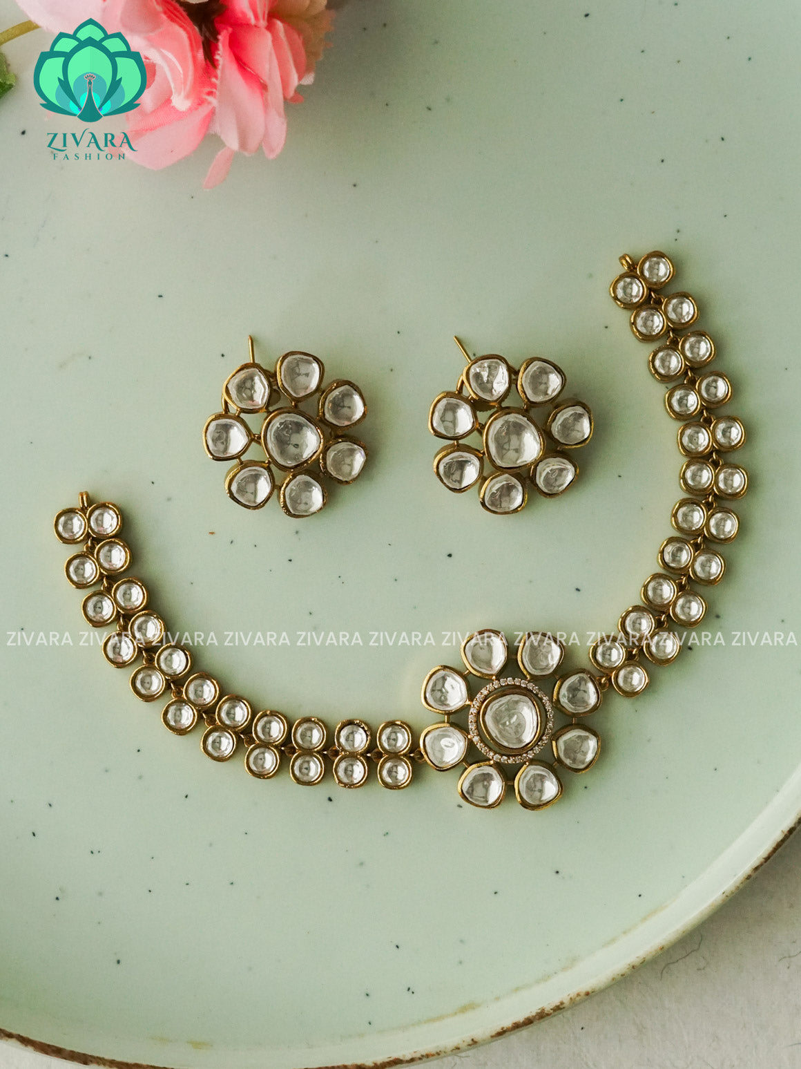 Bridal White stone kundan neckwear with earring - Zivara Fashion
