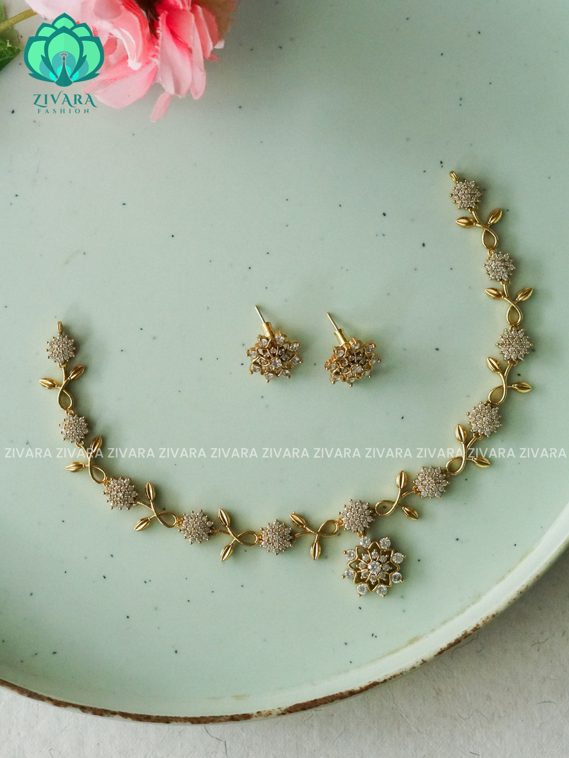 Kanya -DIAMOND REPLICA - SUBTLE POLISH stylish and minimal elegant neckwear with earrings- Zivara Fashion