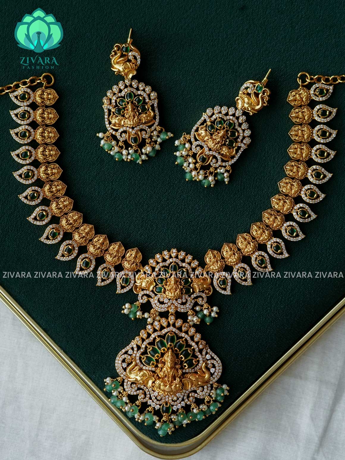 AKSHAYAM - PEACOCK BRIDAL NECKWEAR with hangings  - Traditional neckwear with premium matte finish - Zivara Fashion