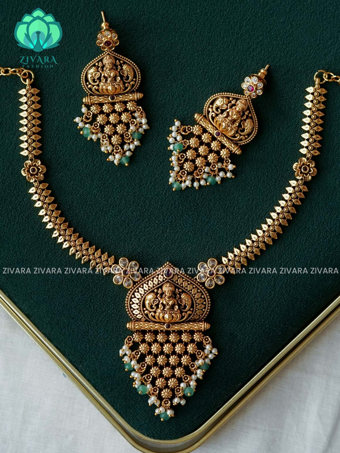 Temple neckwear -Traditional south indian premium neckwear with earrings- Zivara Fashion- latest jewellery design