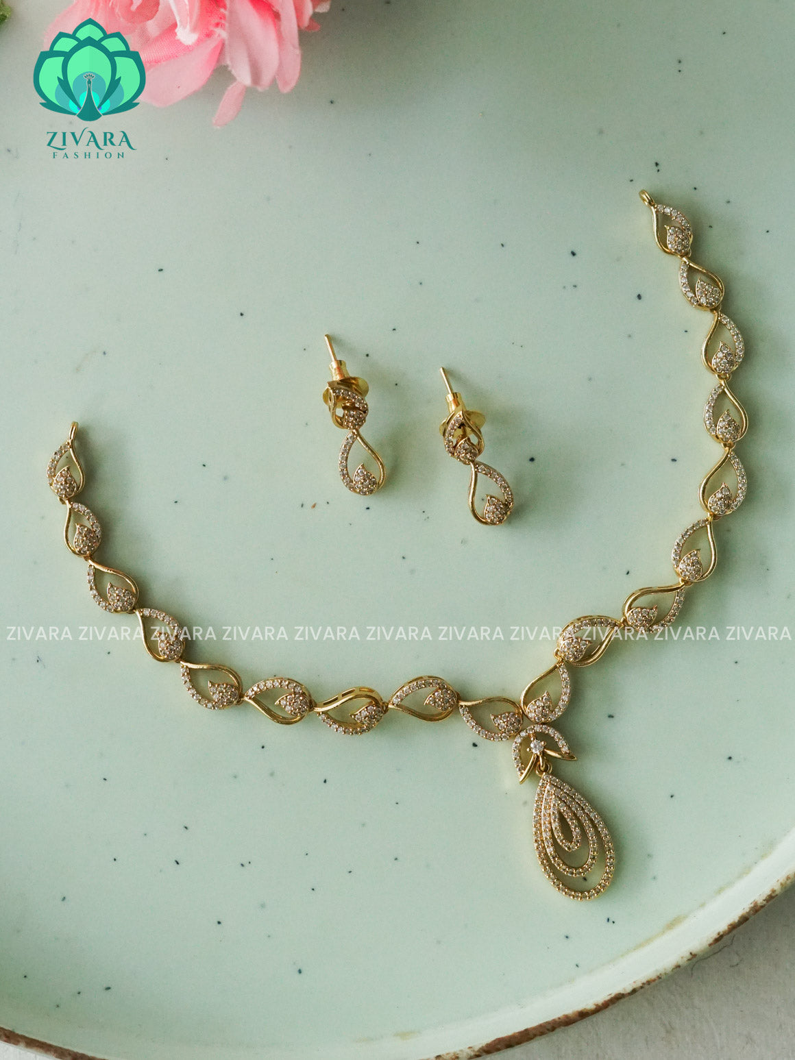 Kanya -TEAR  SUBTLE POLISH stylish and minimal elegant neckwear with earrings- Zivara Fashion