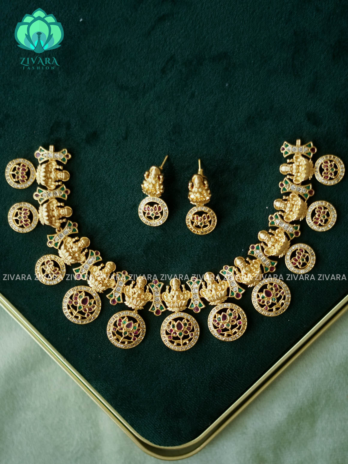 TEMPLE LOTUS- Traditional PREMIUM neckwear with earrings- Zivara Fashion