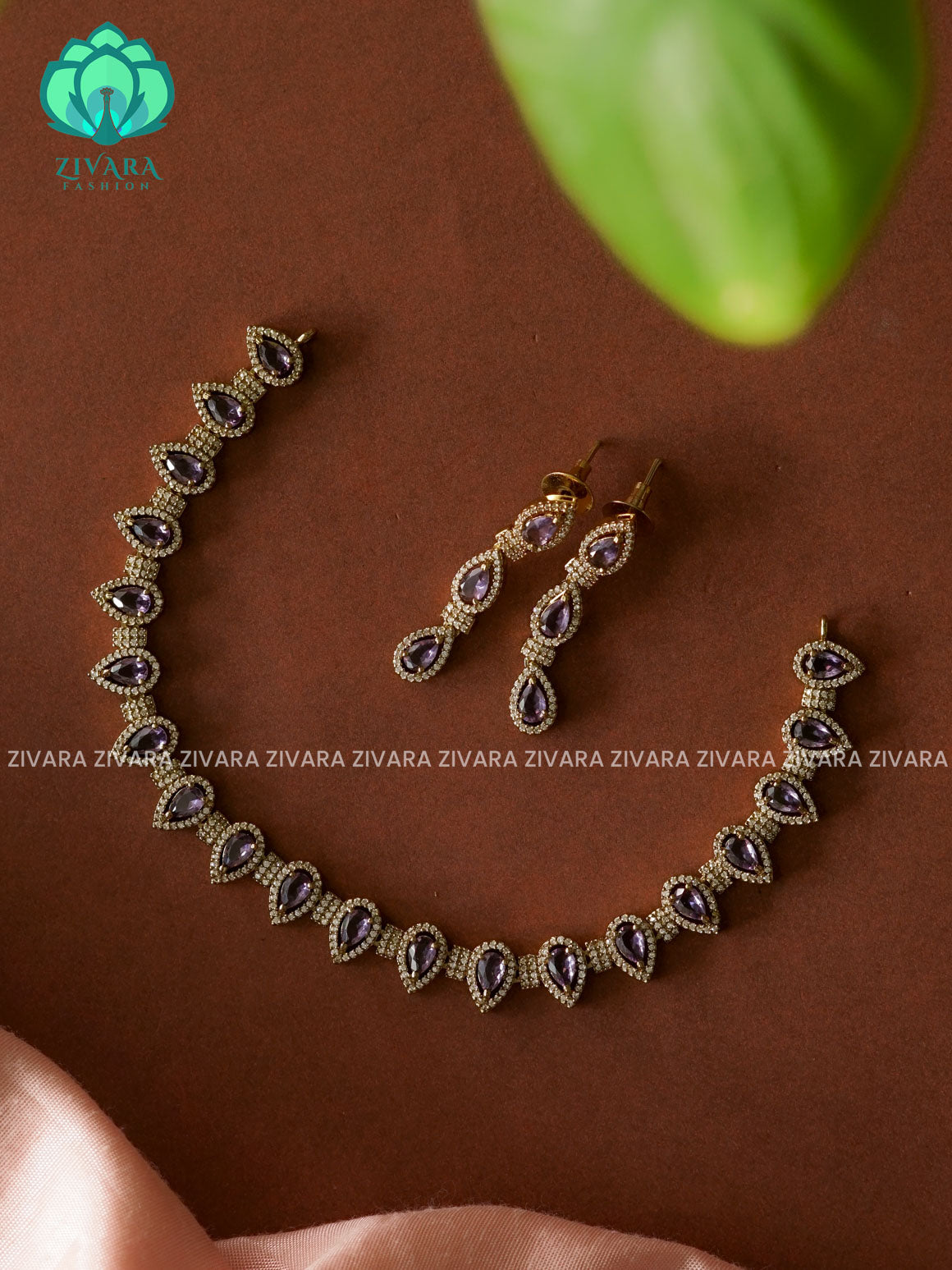 PURPLE - Tear motif - stylish and minimal elegant neckwear with earrings- Zivara Fashion