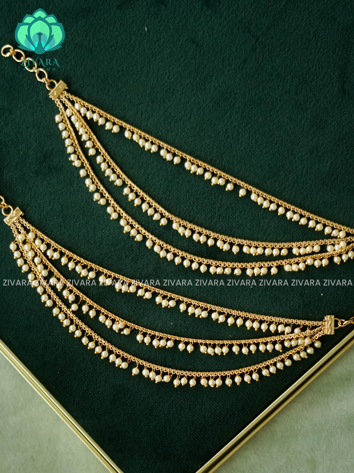 Three  layer pearl premium finish bridal earchain maatal- south indian kemp bridal accessory