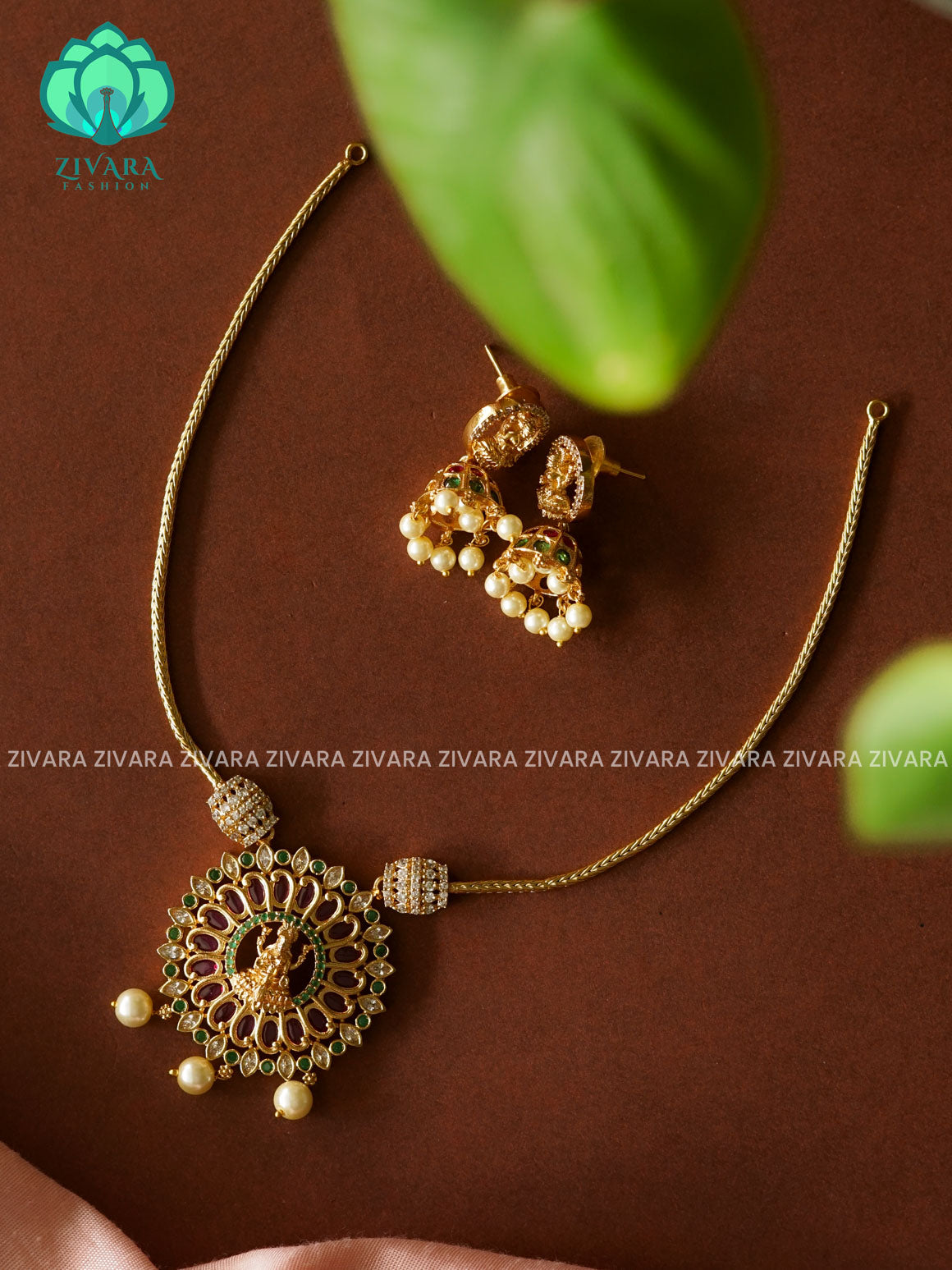 FLEXIBLE CHAIN TEMPLE PENDANT  -Traditional south indian NORMAL MATTE neckwear with earrings- Zivara Fashion- latest jewellery design