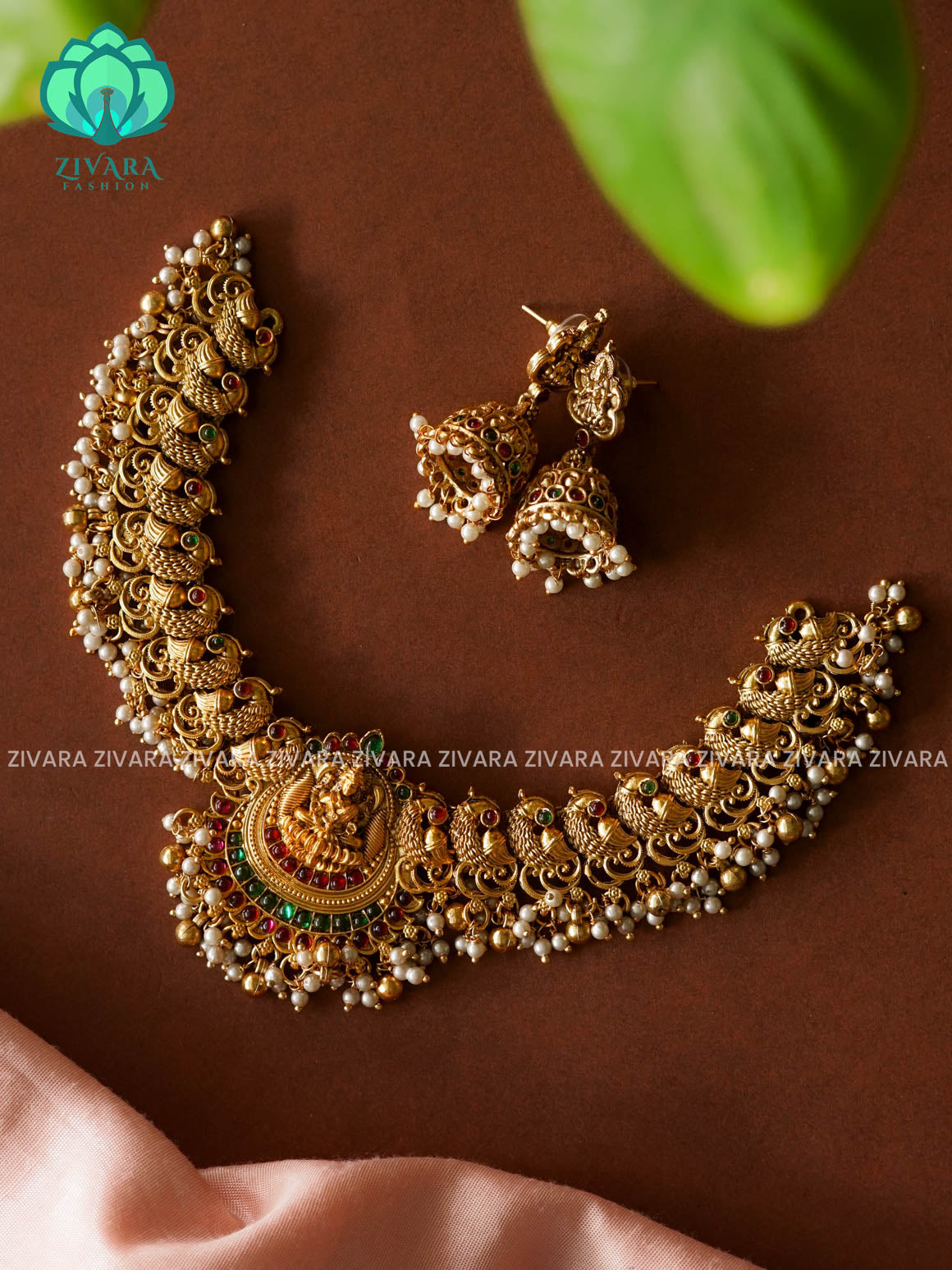 HEAVY TEMPLE NORMAL MATTE neckwear with earrings- Zivara Fashion- latest jewellery design