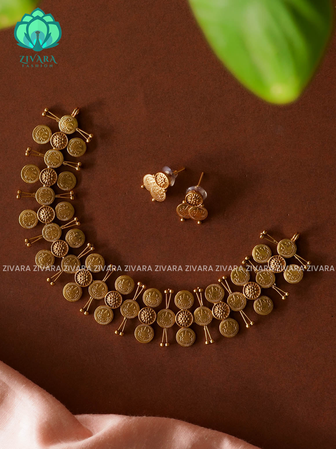 COIN - Normal matte NECKWEAR  with earrings-latest south indian jewellery