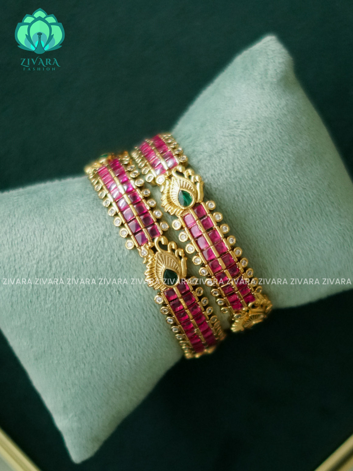 2 PIECE REAL KEMP PEACOCK BANGLE - Vintage finish - latest bangles design