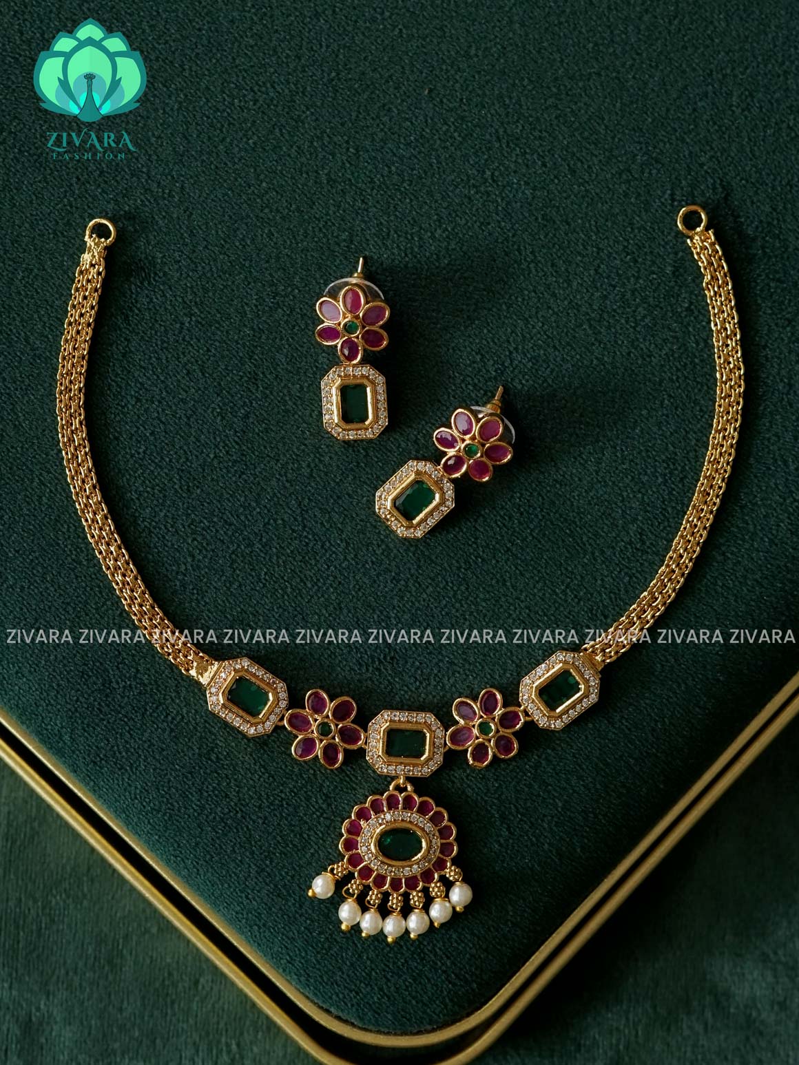 FLORAL - SIMPLE KIDS FRIENDLY FLEXIBLE CHAIN  - Traditional south indian premium neckwear - Zivara Fashion- latest jewellery design