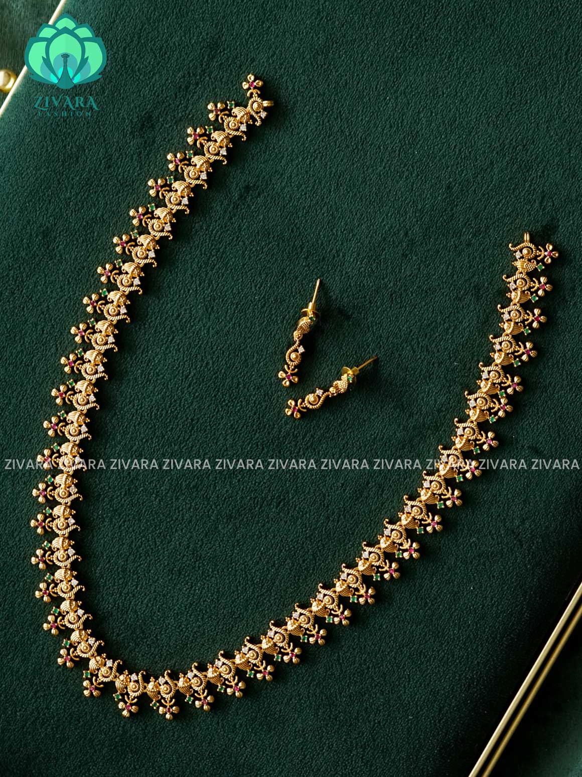 Simple floral long  - Traditional premium long haaram/neckwear with earrings- Zivara Fashion