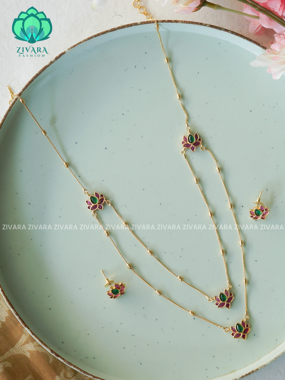 Lotus - Two step  -Traditional south indian premium neckwear without earrings- Zivara Fashion- latest jewellery design