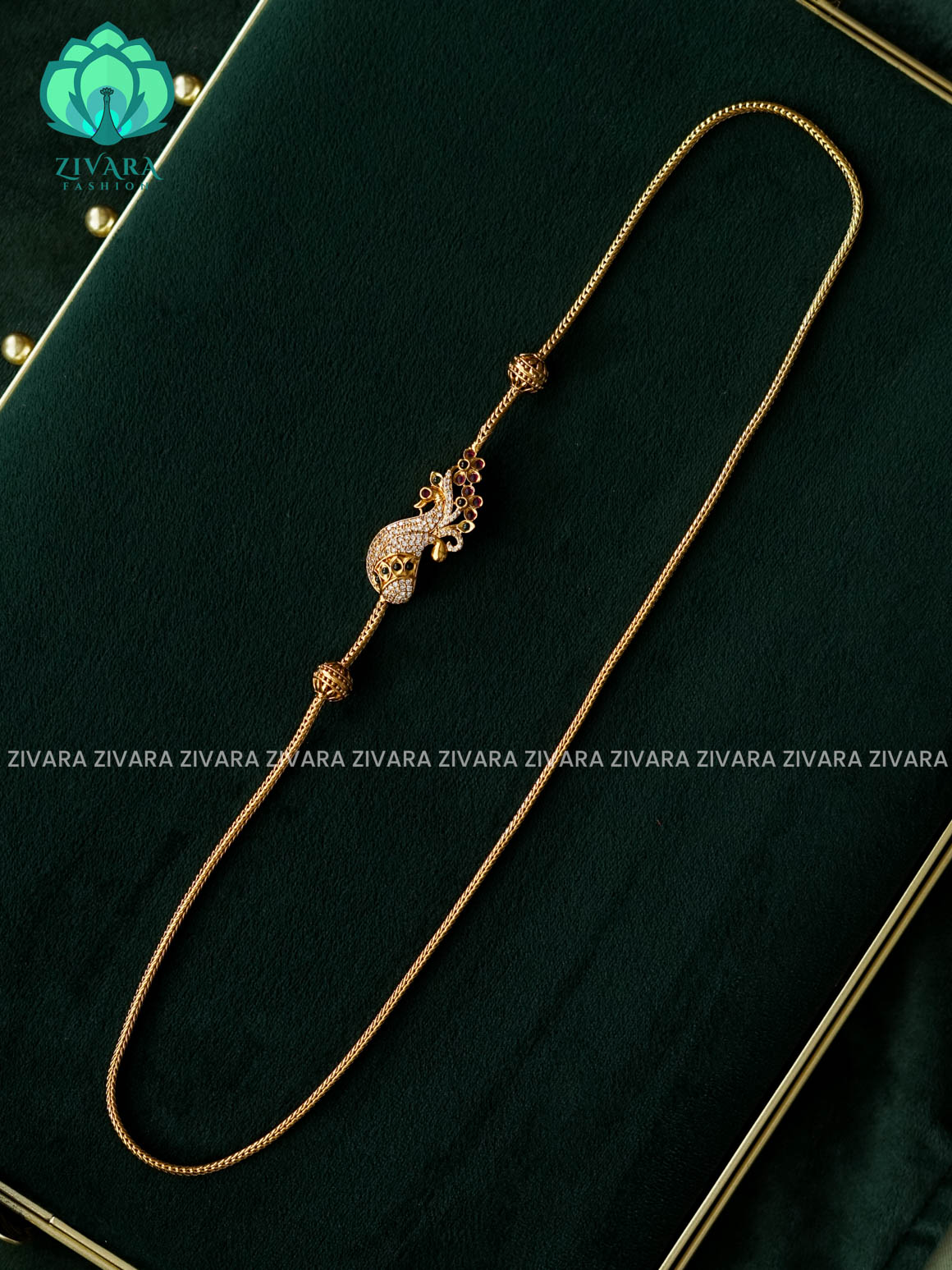 PEACOCK MOTIF 24" mogapu chain with premium gold polish  -Traditional south indian premium neckwear- Zivara Fashion- latest jewellery design