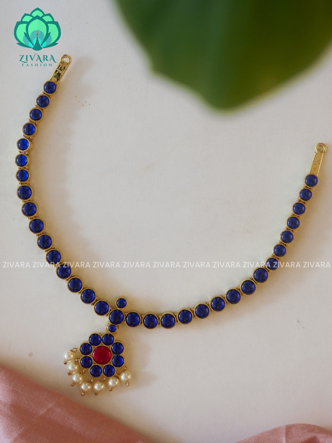 BLUE - MATHANGI- ATTIGAI NECKLACE- REAL KEMP BHARATHANATYAM DANCE PREMIUM JEWELLERY (PREORDER WITH 3 TO 10 DAYS DISPATCH TIME)