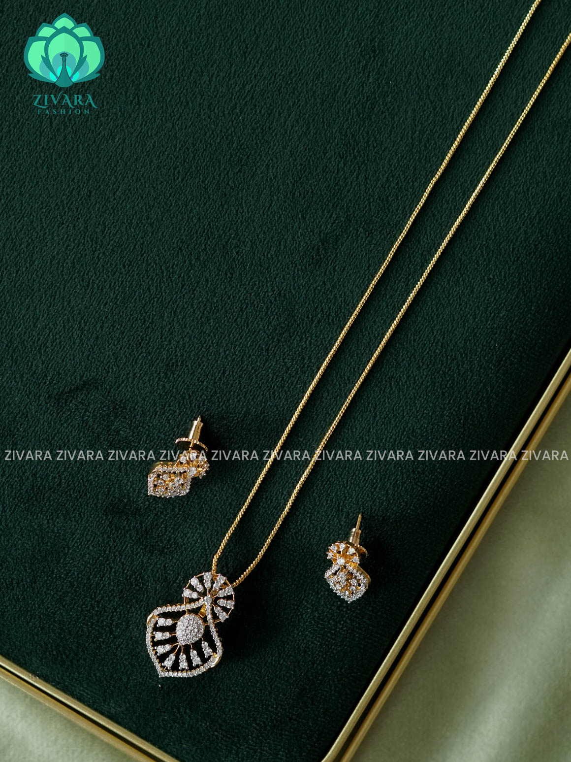 Zyra- Diamond replica Gold polish-Simple 21" chain and pendant set -Trending office wear jewellery-Zivara fashion