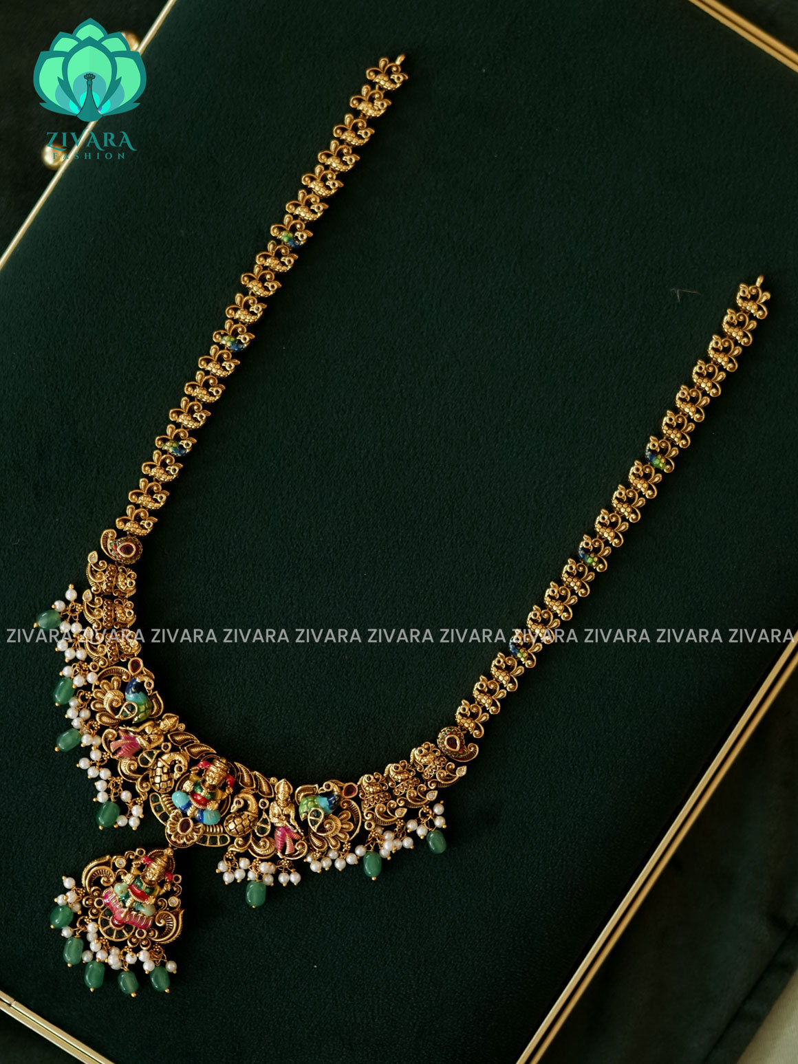 MADHURYA -  BRIDAL LAKSHMI  PEACOCK MIDCHEST/ haram handpainted - Traditional south indian premium neckwear - Zivara Fashion