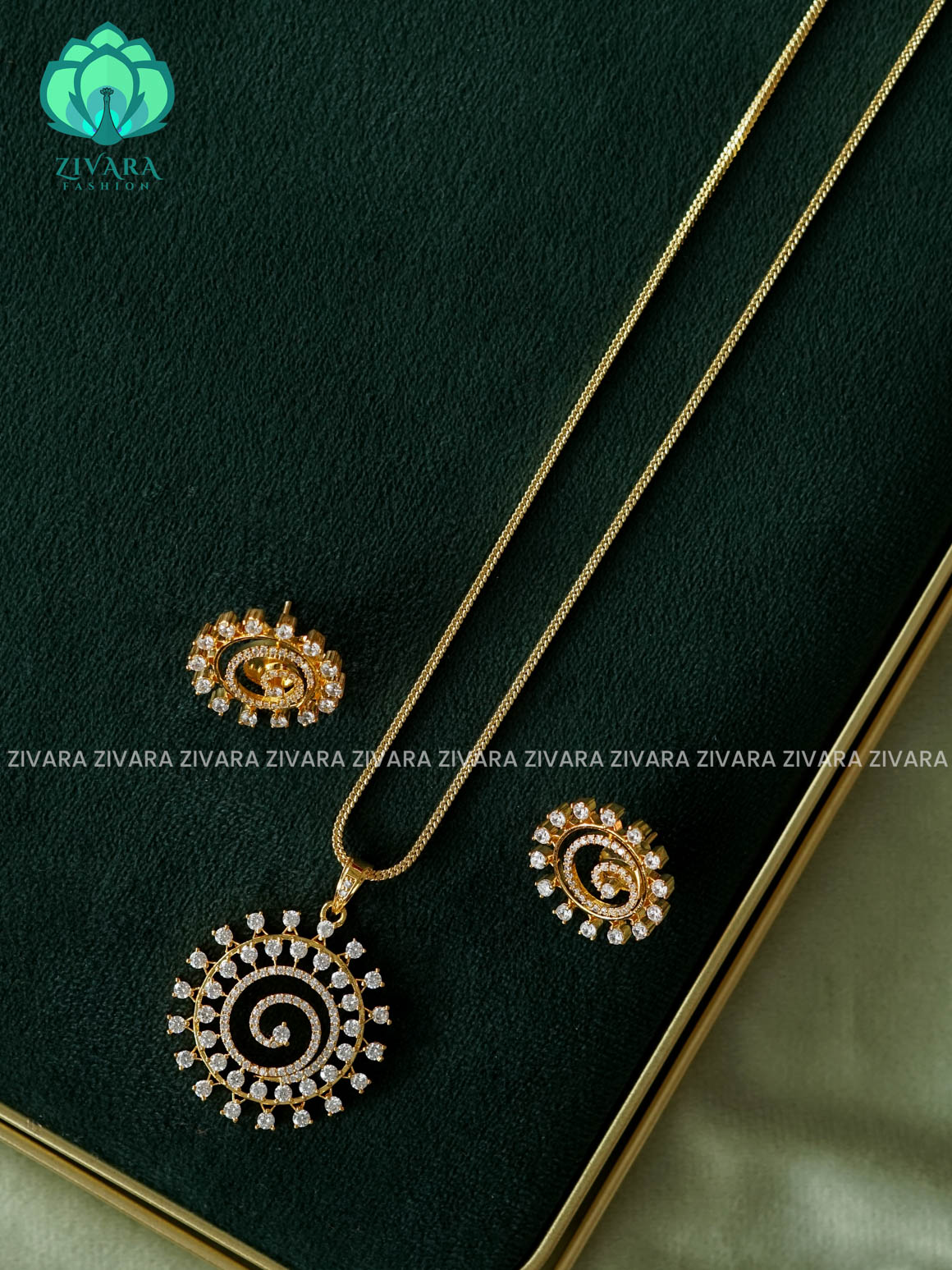Zyra- Gold polish-Simple 18" chain and pendant set -Trending office wear jewellery-Zivara fashion