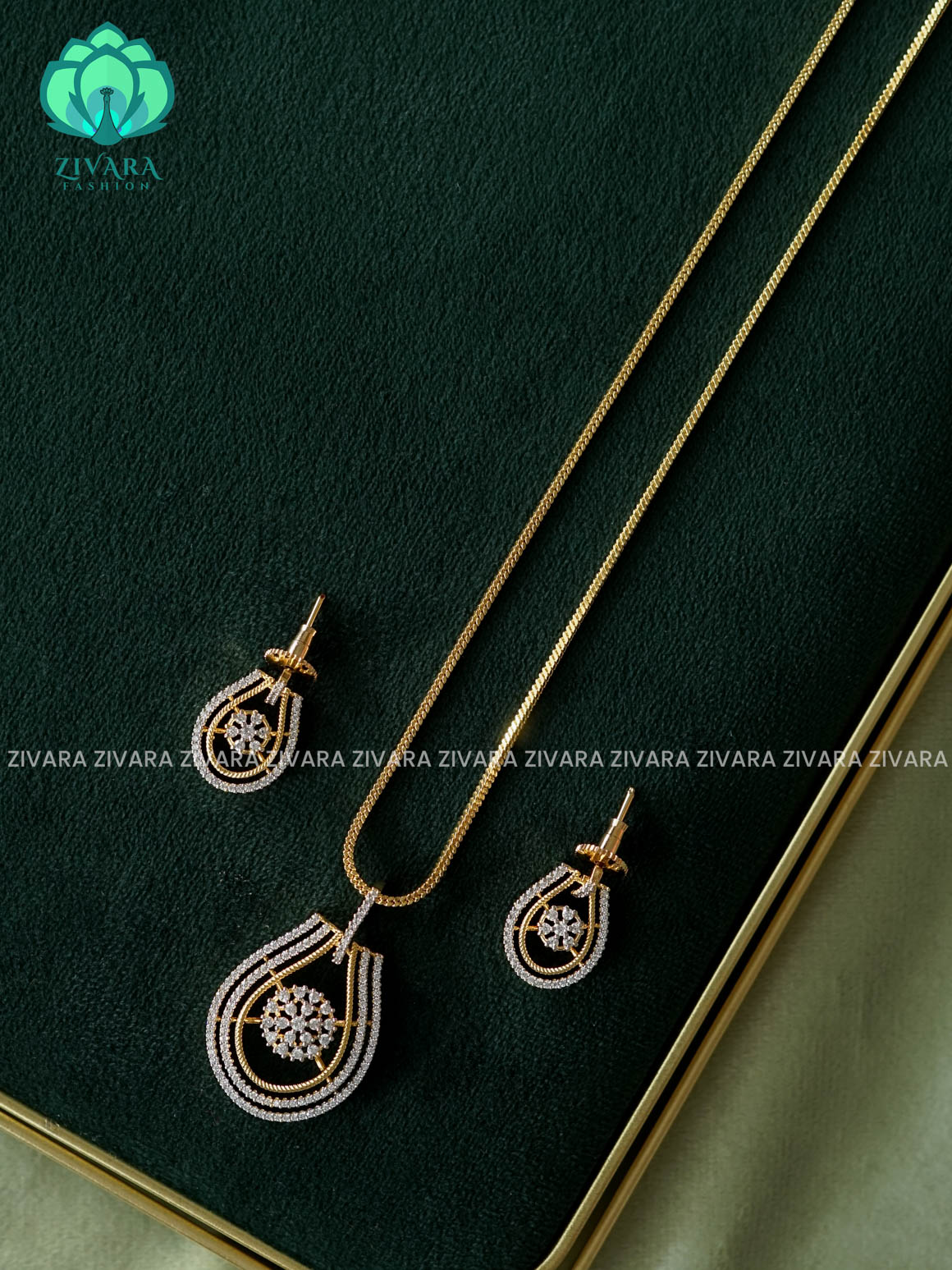 Zyra- Gold polish-Simple 18" chain and pendant set -Trending office wear jewellery-Zivara fashion