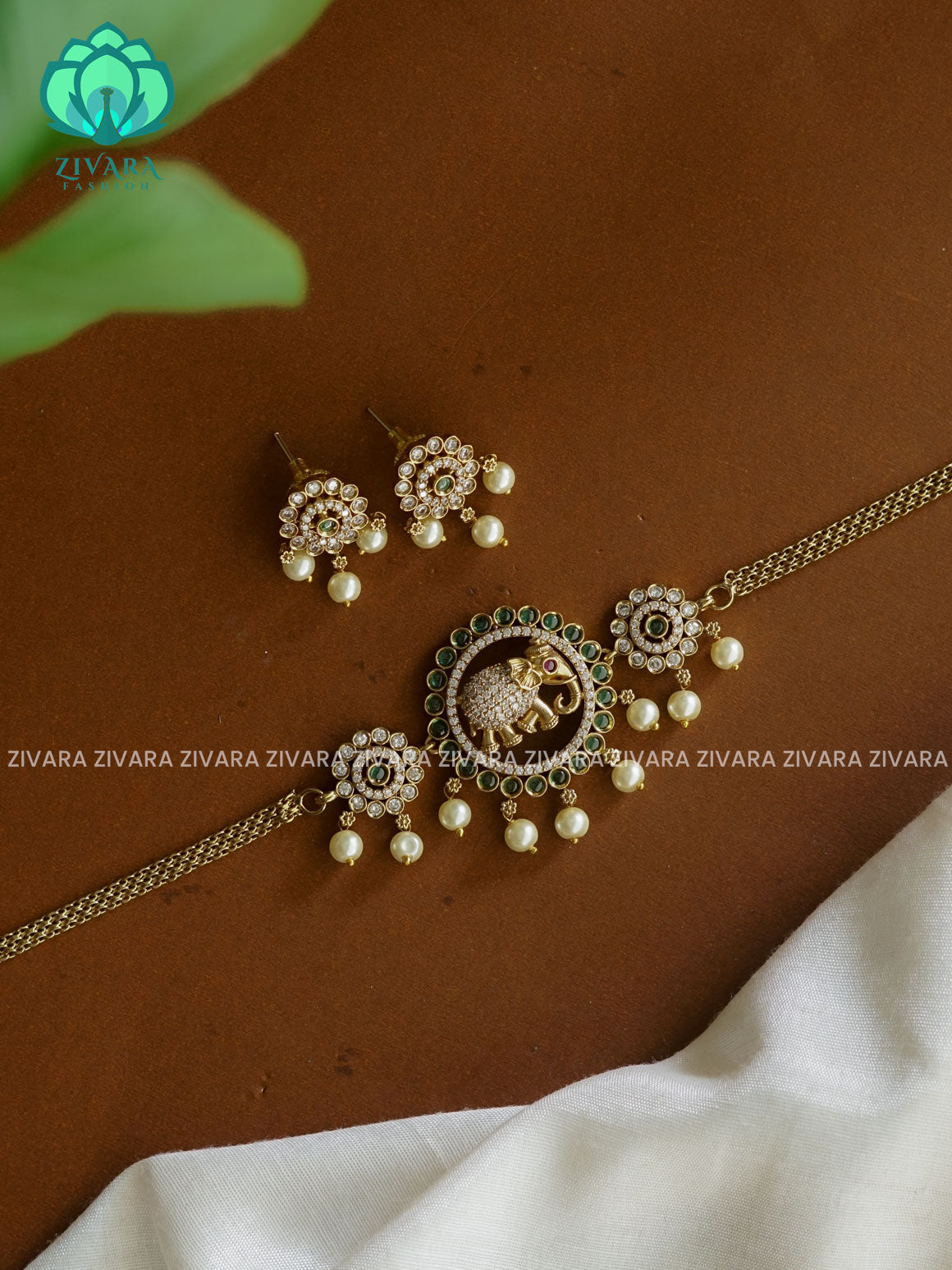 GREEN ELEPHANT  KIDS FRIENDLY SMALL (3 INCHES)-TRADITIONAL CHOKER COLLECTION WITH EARRINGS- LATEST JEWELLERY COLLECTION