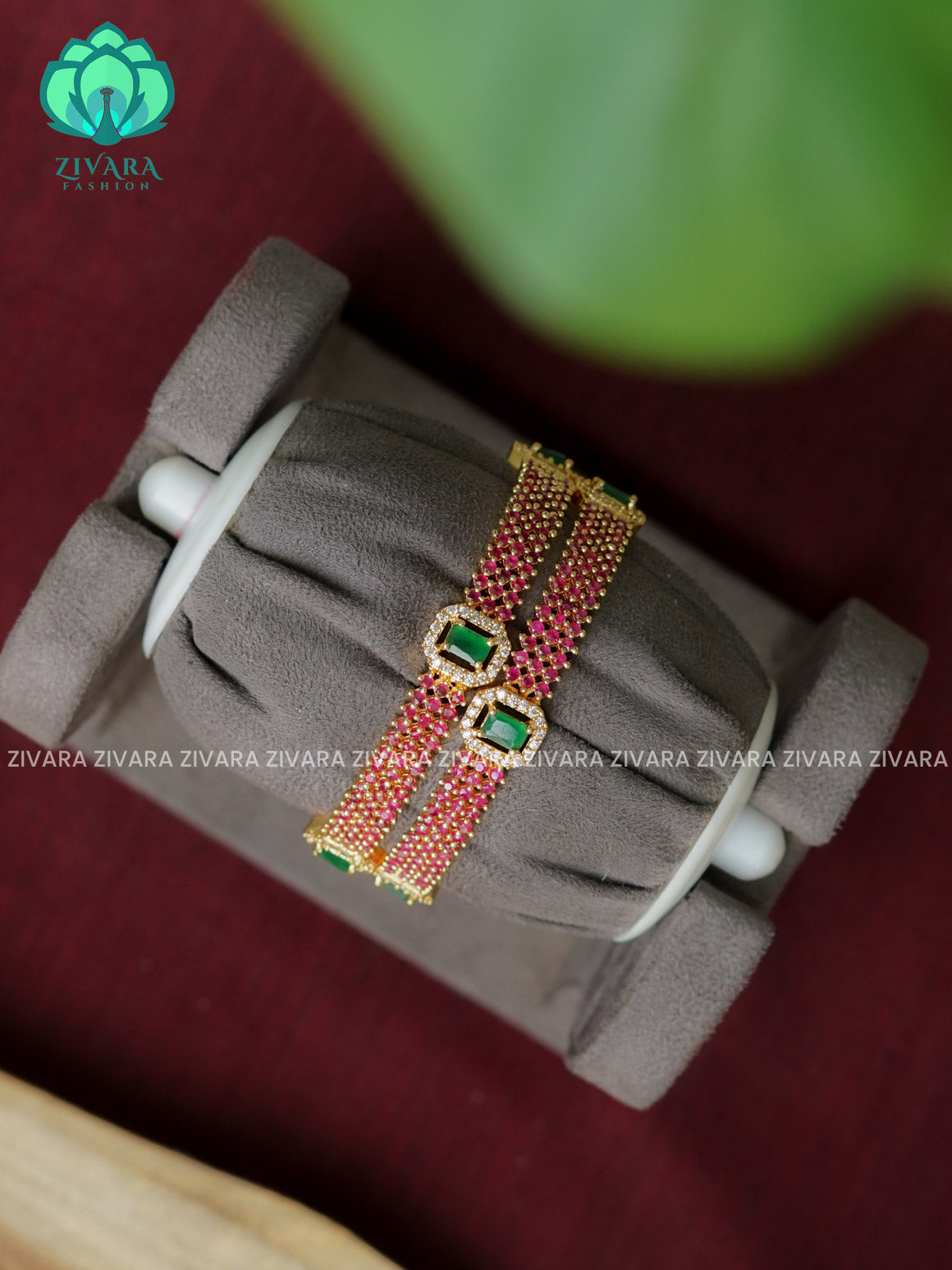 2 piece CZ matte polish designer bangles with cz stones-latest bangles collection