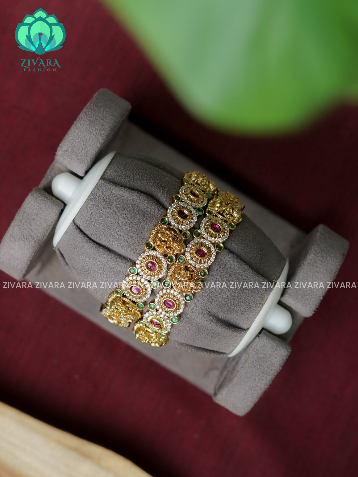 2 piece ANTIQUE VINTAGE TEMPLE bangles with cz stones-latest bangles collection -ZIVARA FASHION