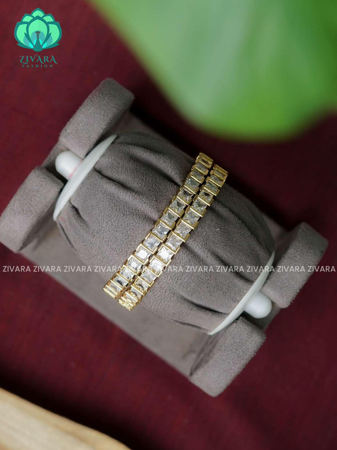 WHITE SQUARE STONE 2 piece CZ matte VICTORIA polish designer bangles with cz stones-latest bangles collection