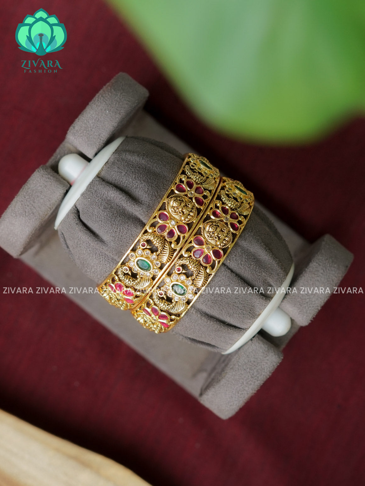 2 piece CZ matte polish PEACOCK designer bangles with cz stones-latest bangles collection