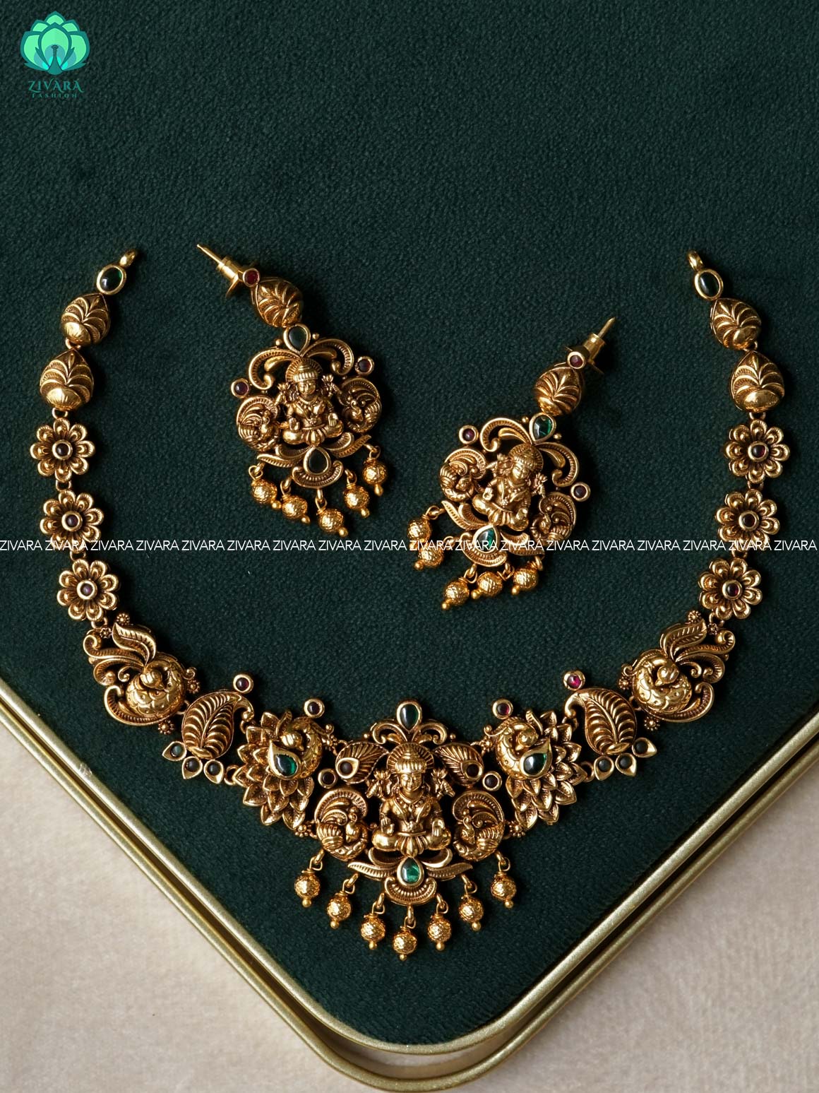 Akshayam- bridal temple neckwear -Traditional south indian premium neckwear with earrings- Zivara Fashion- latest jewellery design