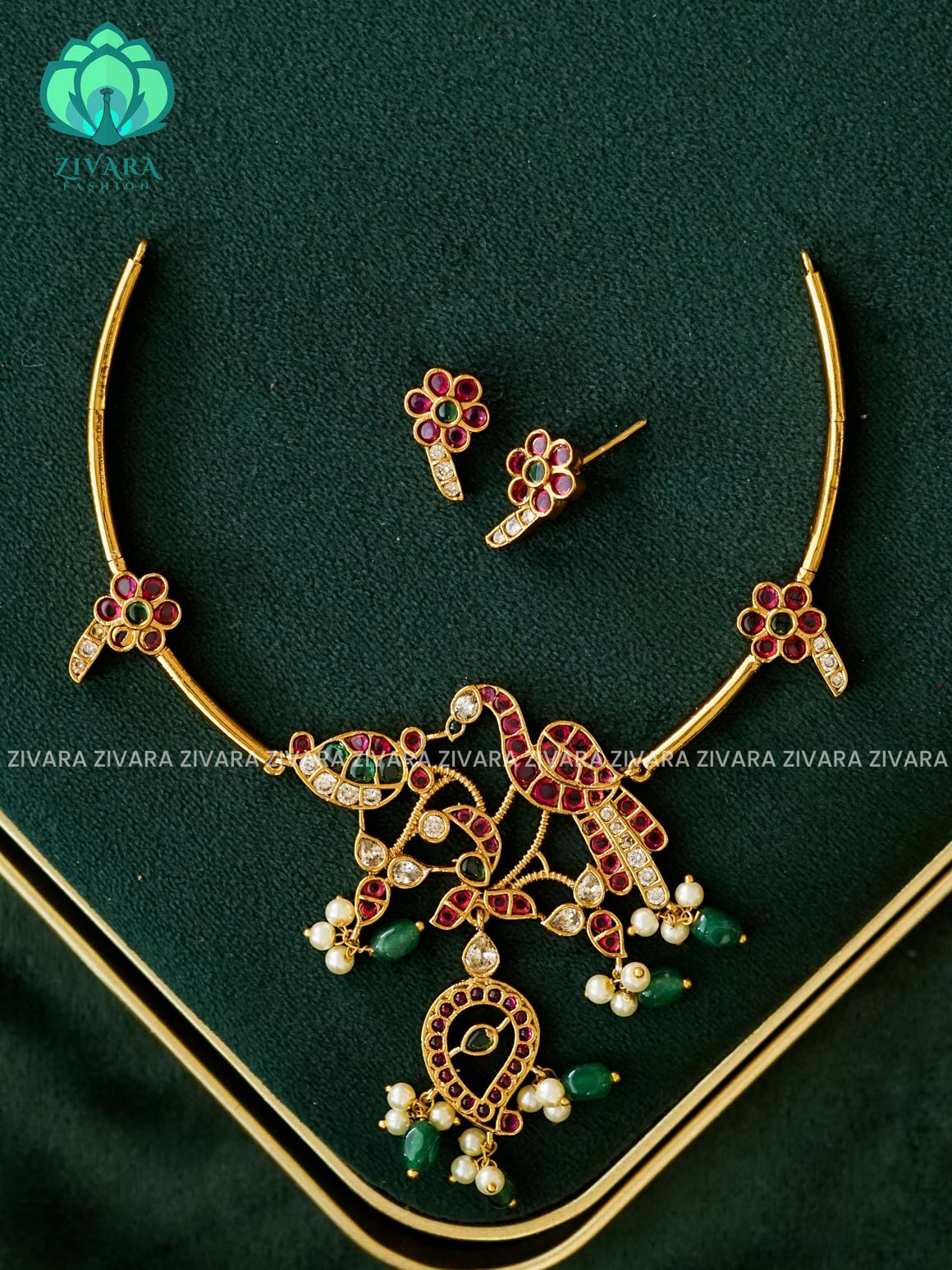 Flexible Peacock hasli NECK WEAR    - Premium quality CZ Matte collection-south indian jewellery