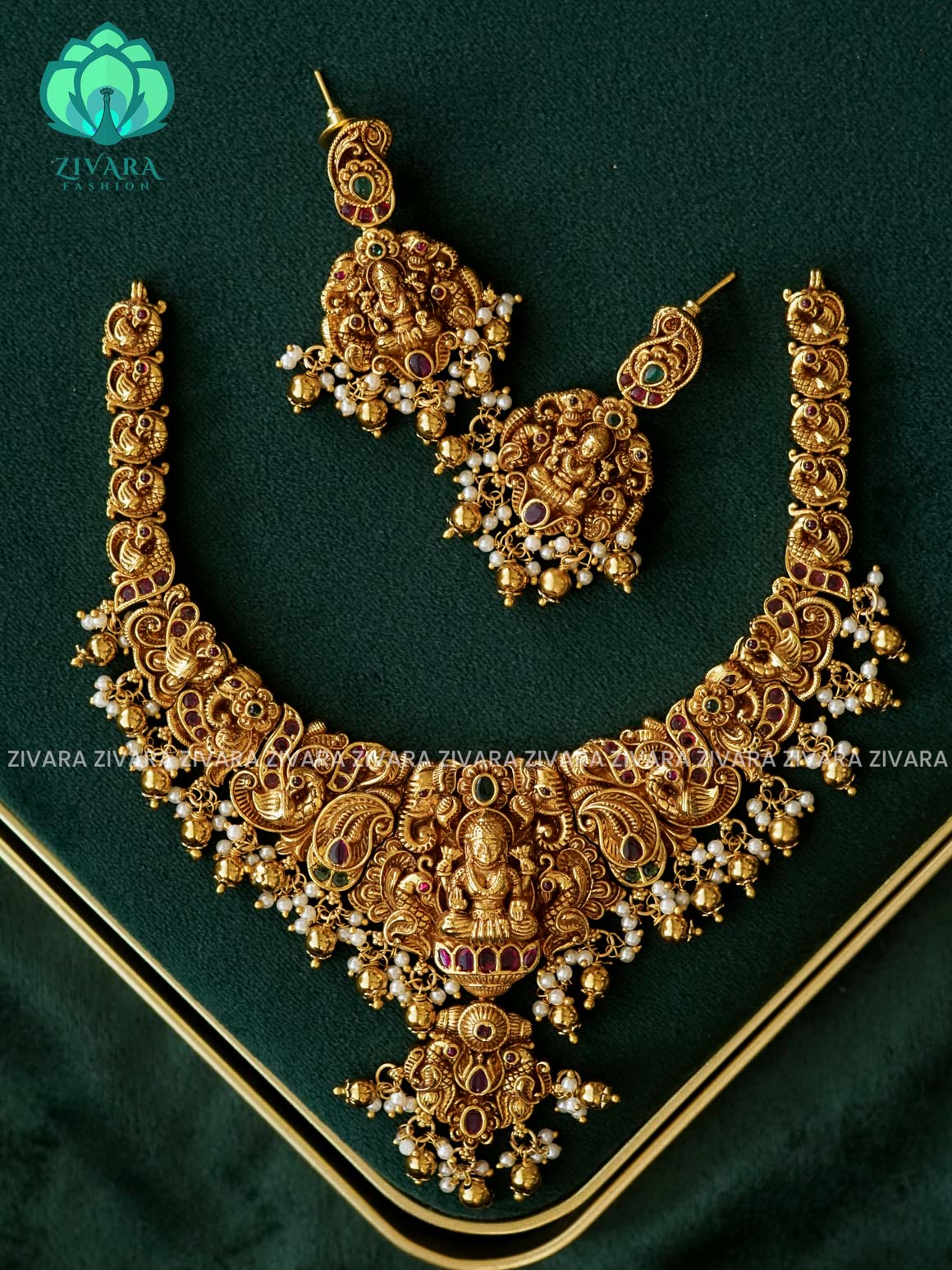AKSHAYAM - BRIDAL HEAVY REAL KEMP WITH INTERCHANGEABLE PENDANT NECKWEAR  - premium neckwear with earrings- Zivara Fashion- latest jewellery design