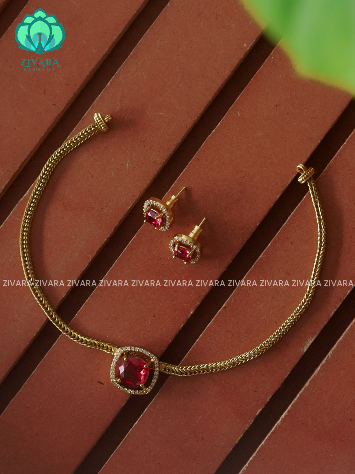 RUBY Cute SQUARE PENDANT KIDS FRIENDLY flexible chain close neck WEAR WITH EARRINGS   - Premium quality CZ Matte collection-south indian jewellery
