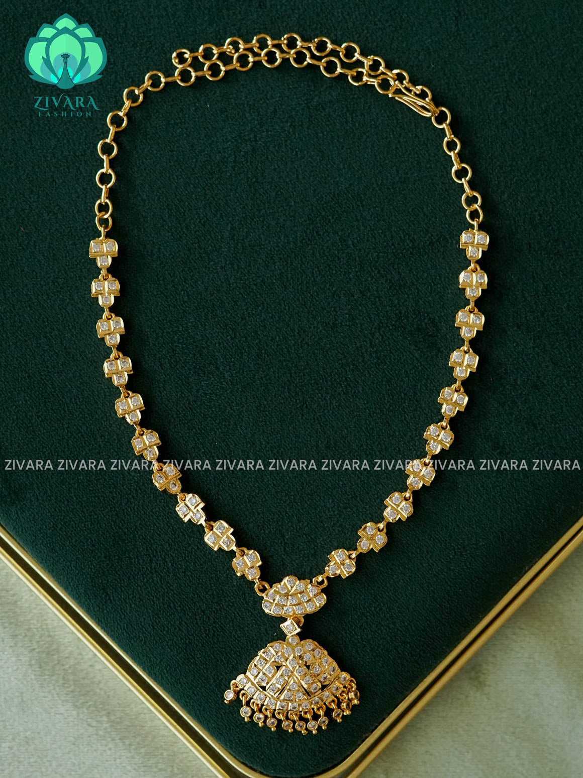 AMBIGAI-WHITE RUBY GREEN  STONE  MICROGOLD POLISH ATTIGAI - Zivara Fashion- latest jewellery design