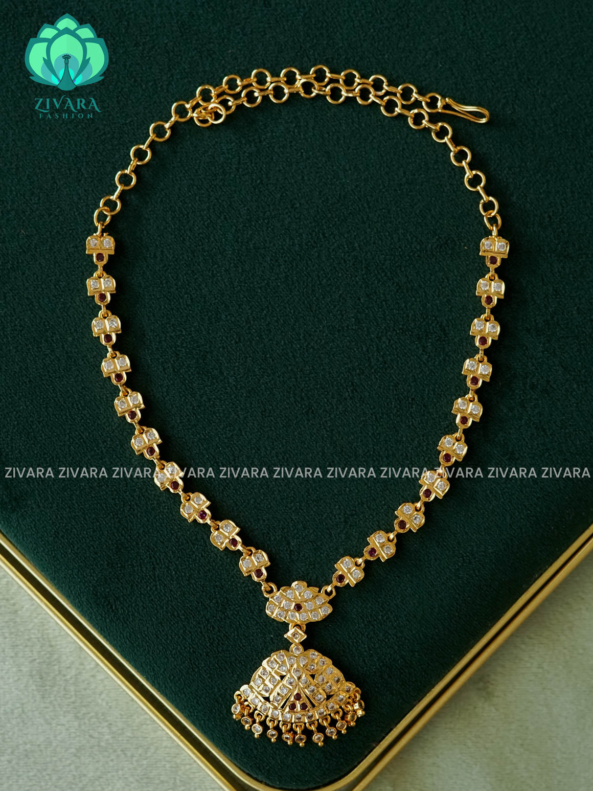 AMBIGAI-WHITE STONE MICROGOLD POLISH ATTIGAI WITH EARRING - Zivara Fashion- latest jewellery desigN