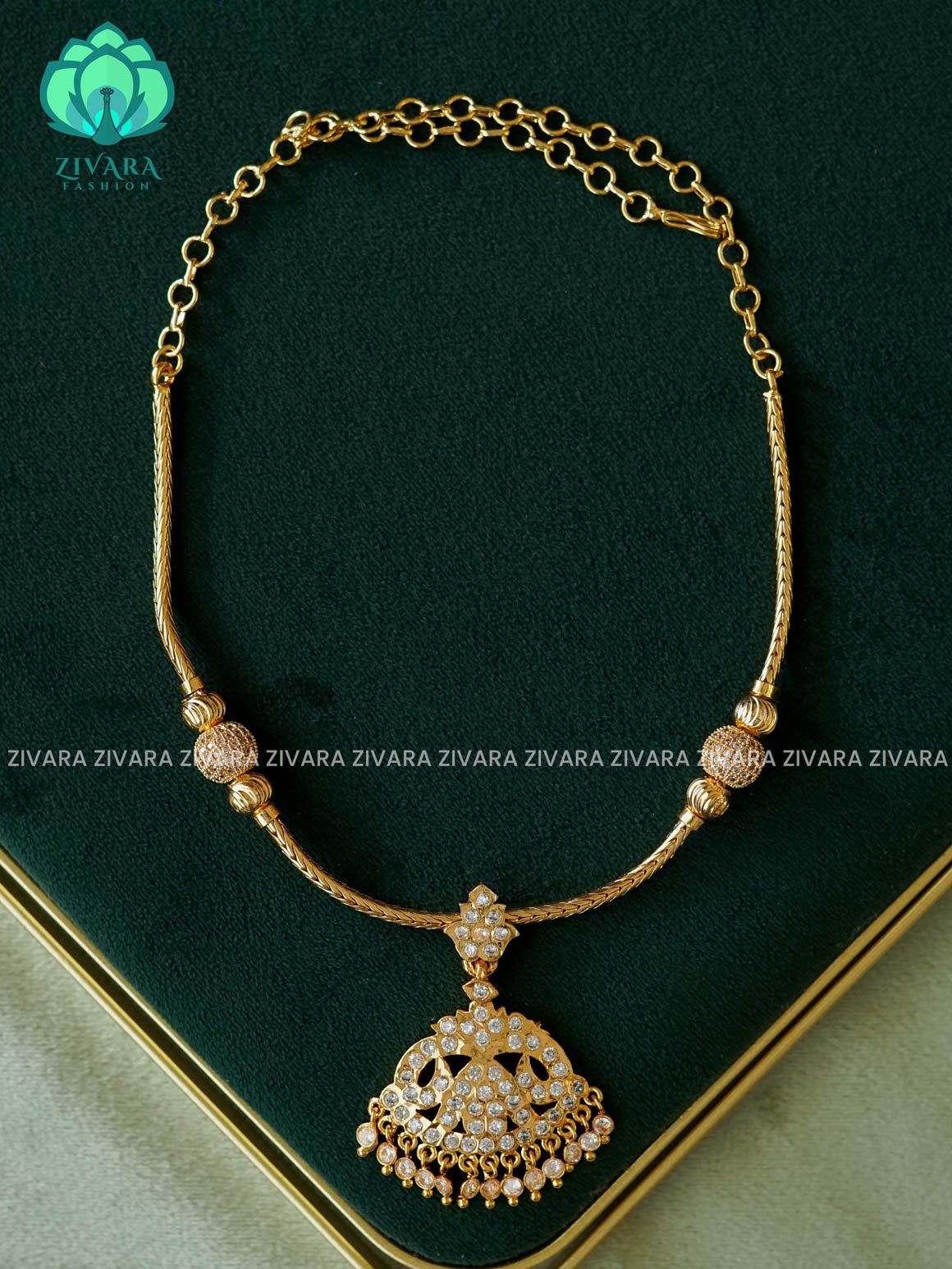 AMBIGAI-WHITE STONE MICROGOLD POLISH ATTIGAI WITH EARRING - Zivara Fashion- latest jewellery desigN