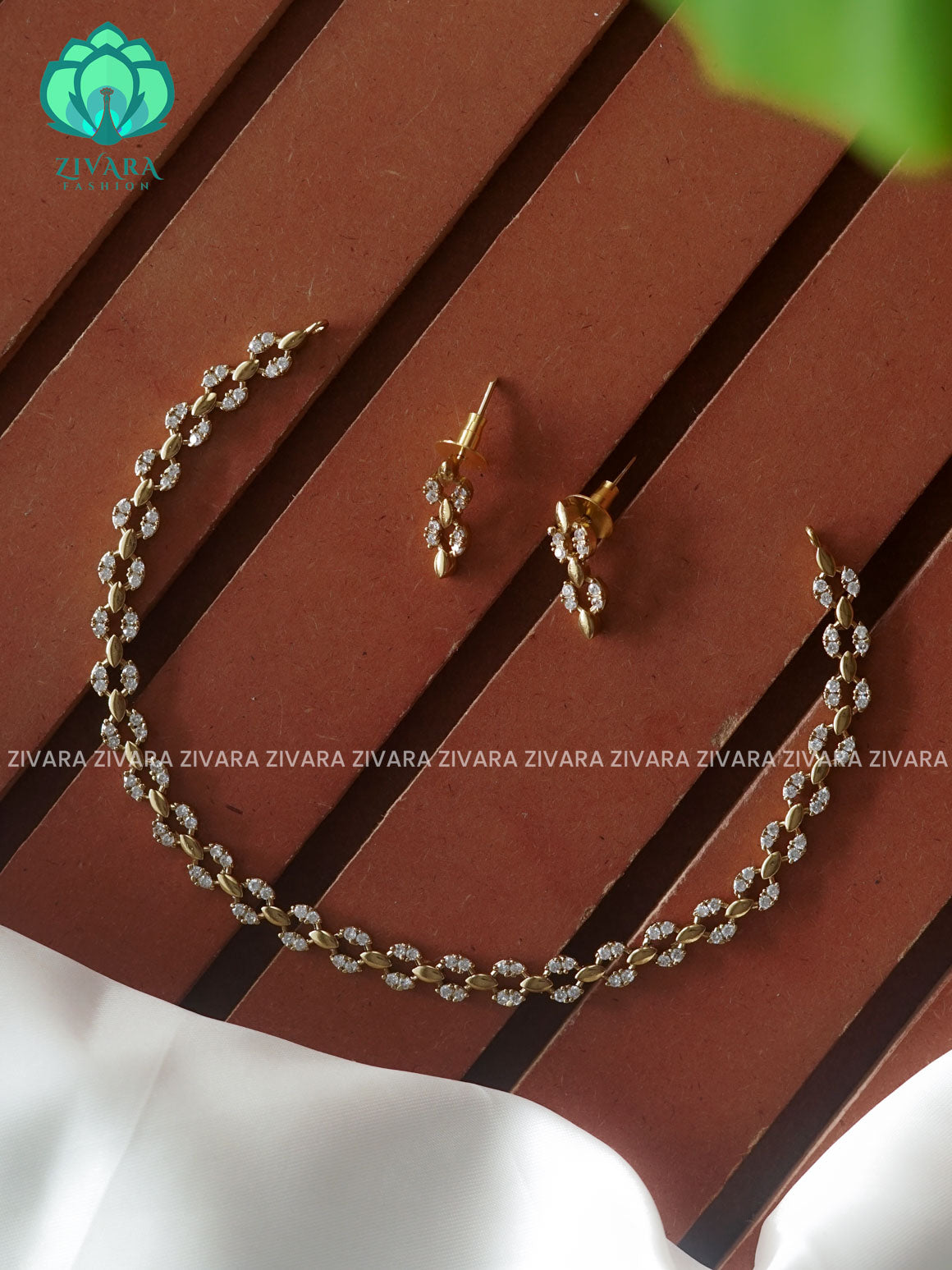 SIMPLE KIDS FRIENDLY WHITE STONE  - stylish and minimal elegant neckwear with earrings- Zivara Fashion