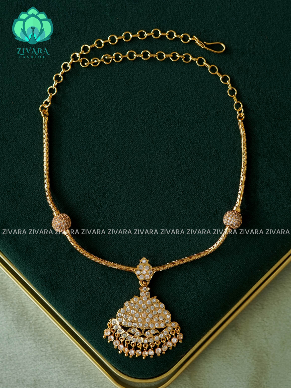 AMBIGAI-WHITE STONE MICROGOLD POLISH ATTIGAI WITH EARRING - Zivara Fashion- latest jewellery desigN