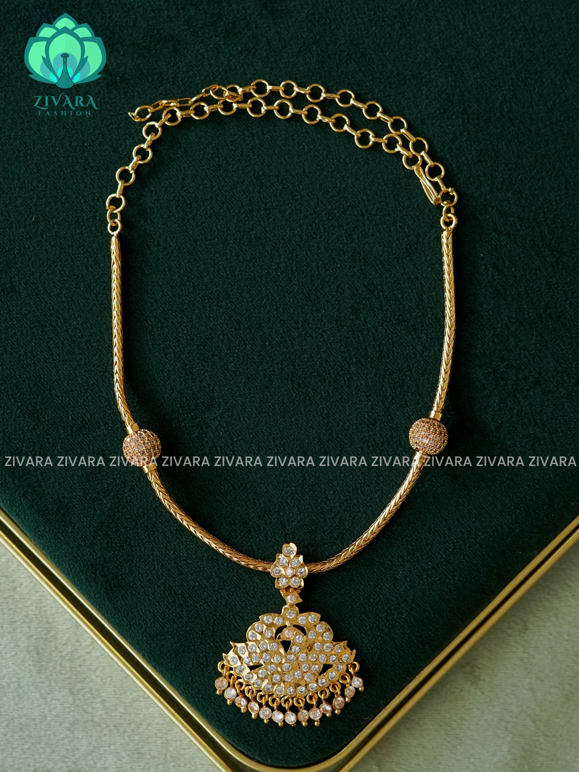 AMBIGAI-WHITE STONE MICROGOLD POLISH ATTIGAI WITH EARRING - Zivara Fashion- latest jewellery desigN