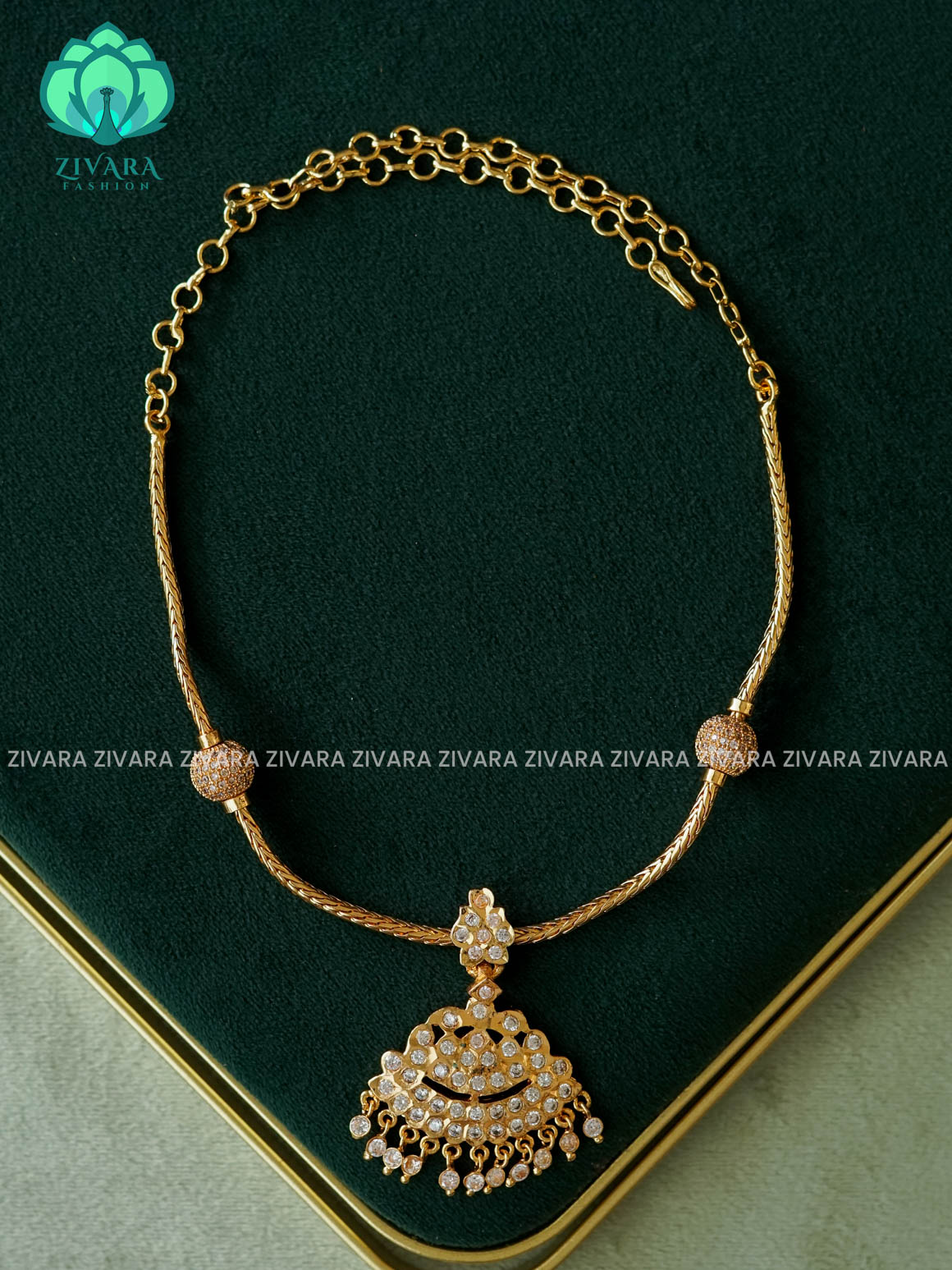 AMBIGAI-WHITE STONE MICROGOLD POLISH ATTIGAI WITH EARRING - Zivara Fashion- latest jewellery desigN