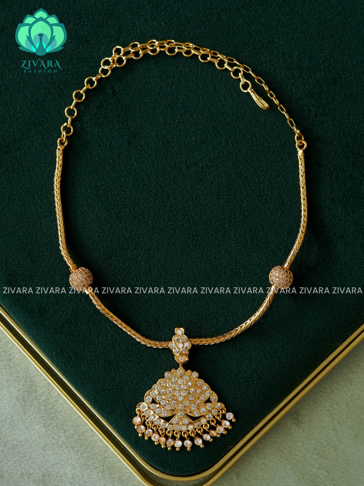 AMBIGAI-WHITE STONE MICROGOLD POLISH ATTIGAI WITH EARRING - Zivara Fashion- latest jewellery desigN