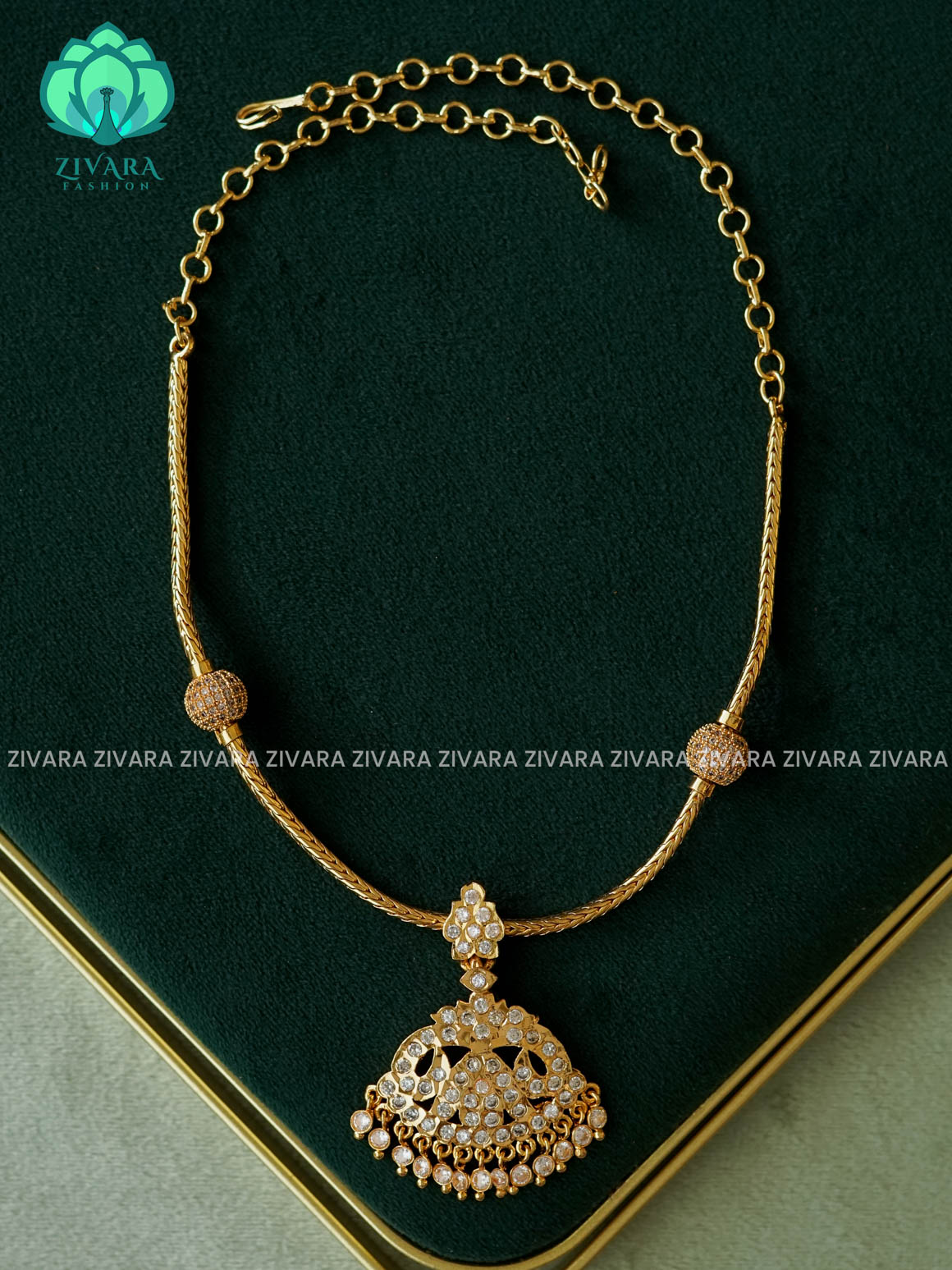 AMBIGAI-WHITE STONE MICROGOLD POLISH ATTIGAI WITH EARRING - Zivara Fashion- latest jewellery desigN