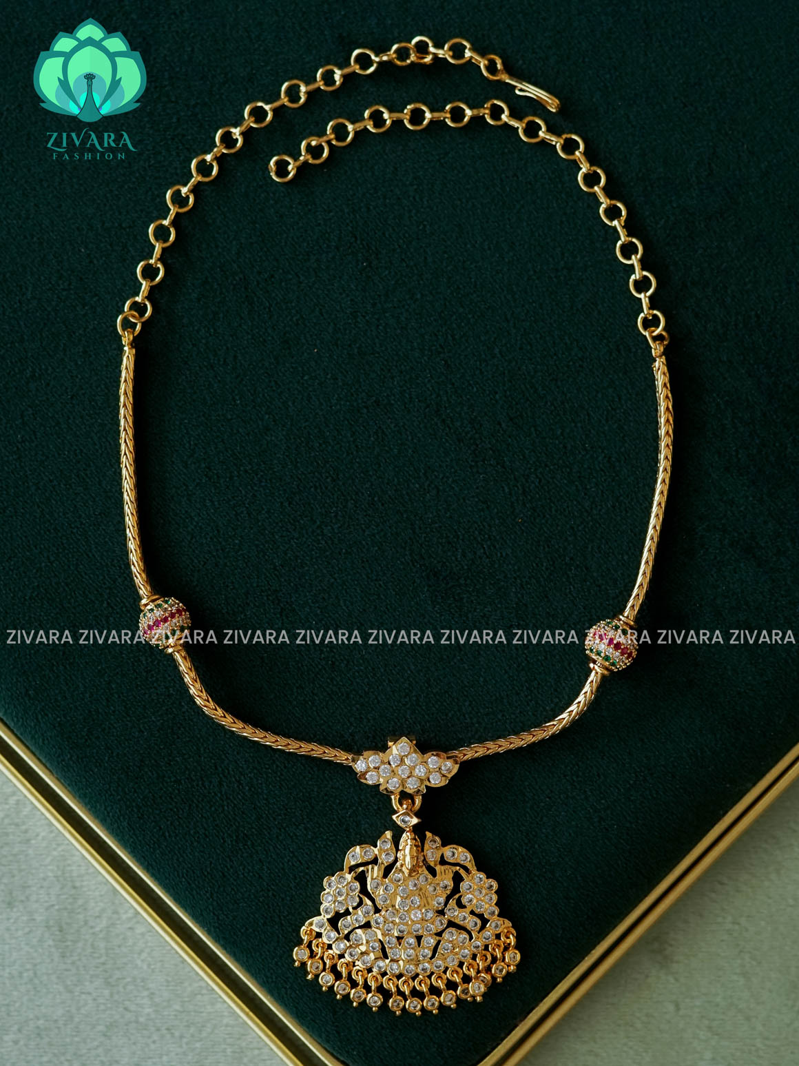 AMBIGAI-WHITE STONE MICROGOLD POLISH ATTIGAI WITH EARRING - Zivara Fashion- latest jewellery desigN