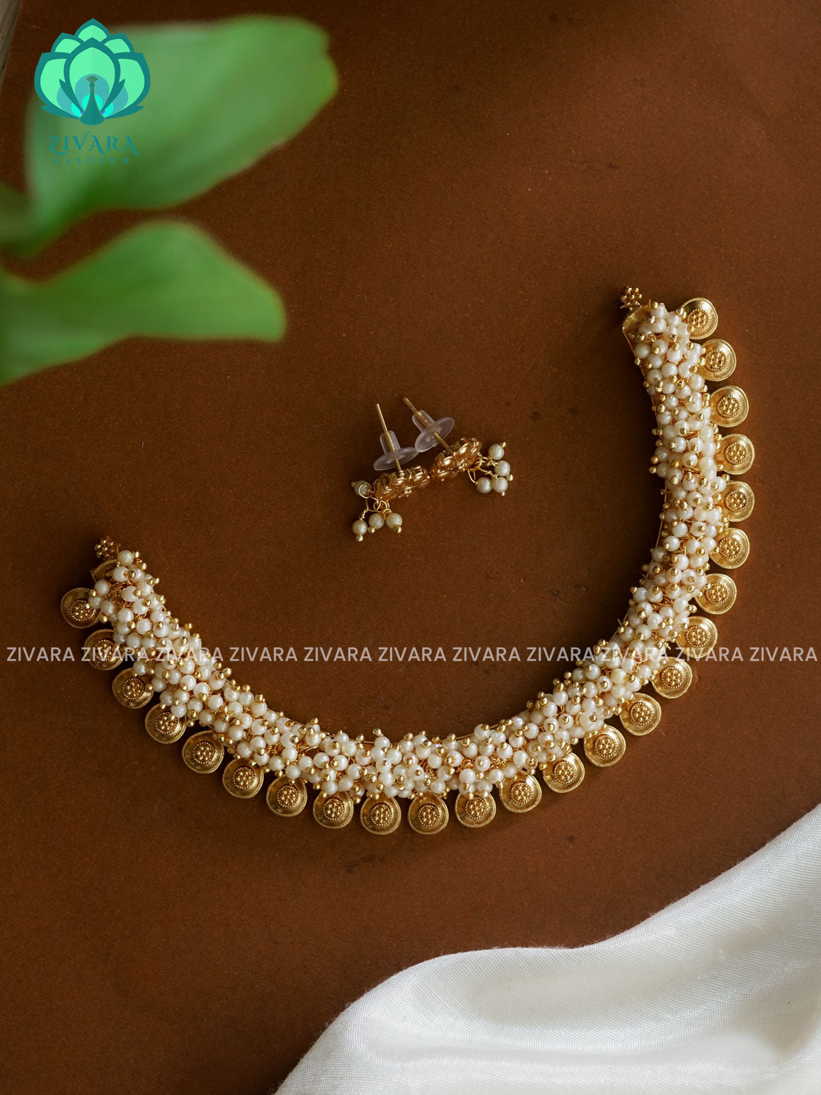 PEARL CLUSTER Traditional south indian premium neckwear with earrings- Zivara Fashion- latest jewellery design