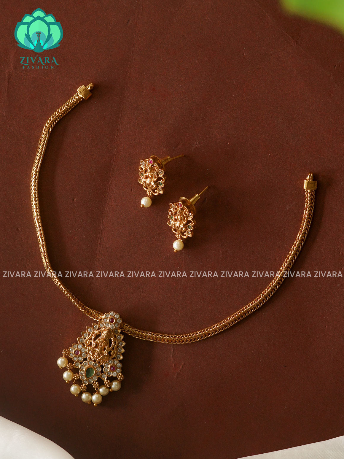 TEMPLE Flexible chain pendant   -Traditional south indian premium neckwear WITH earrings- Zivara Fashion- latest jewellery design