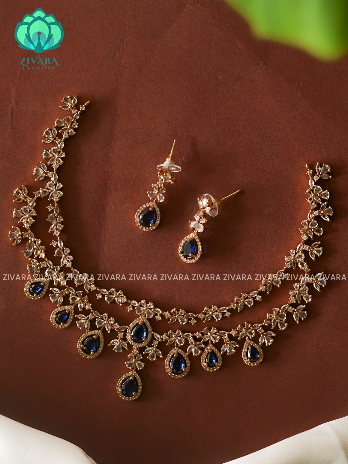 BLUE  - stylish and minimal elegant neckwear with earrings- Zivara Fashion