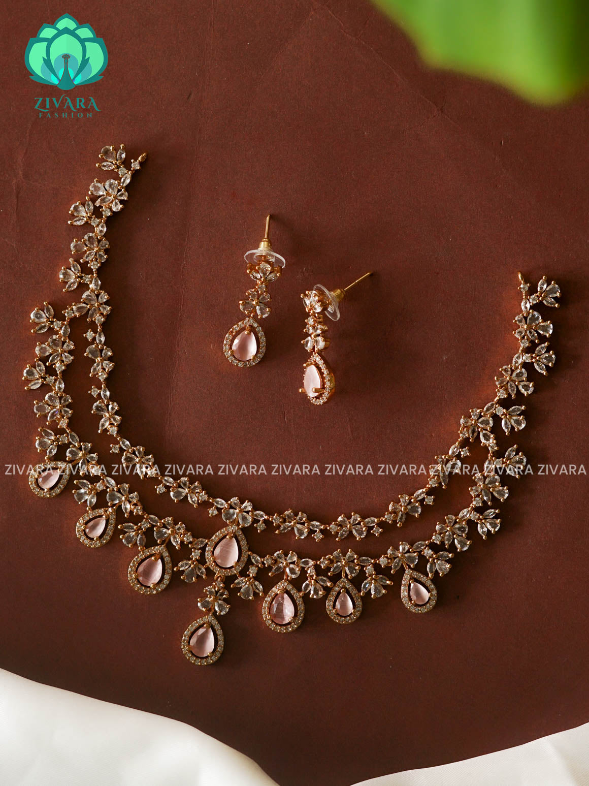 PASTEL PINK STEP - stylish and minimal elegant neckwear with earrings- Zivara Fashion