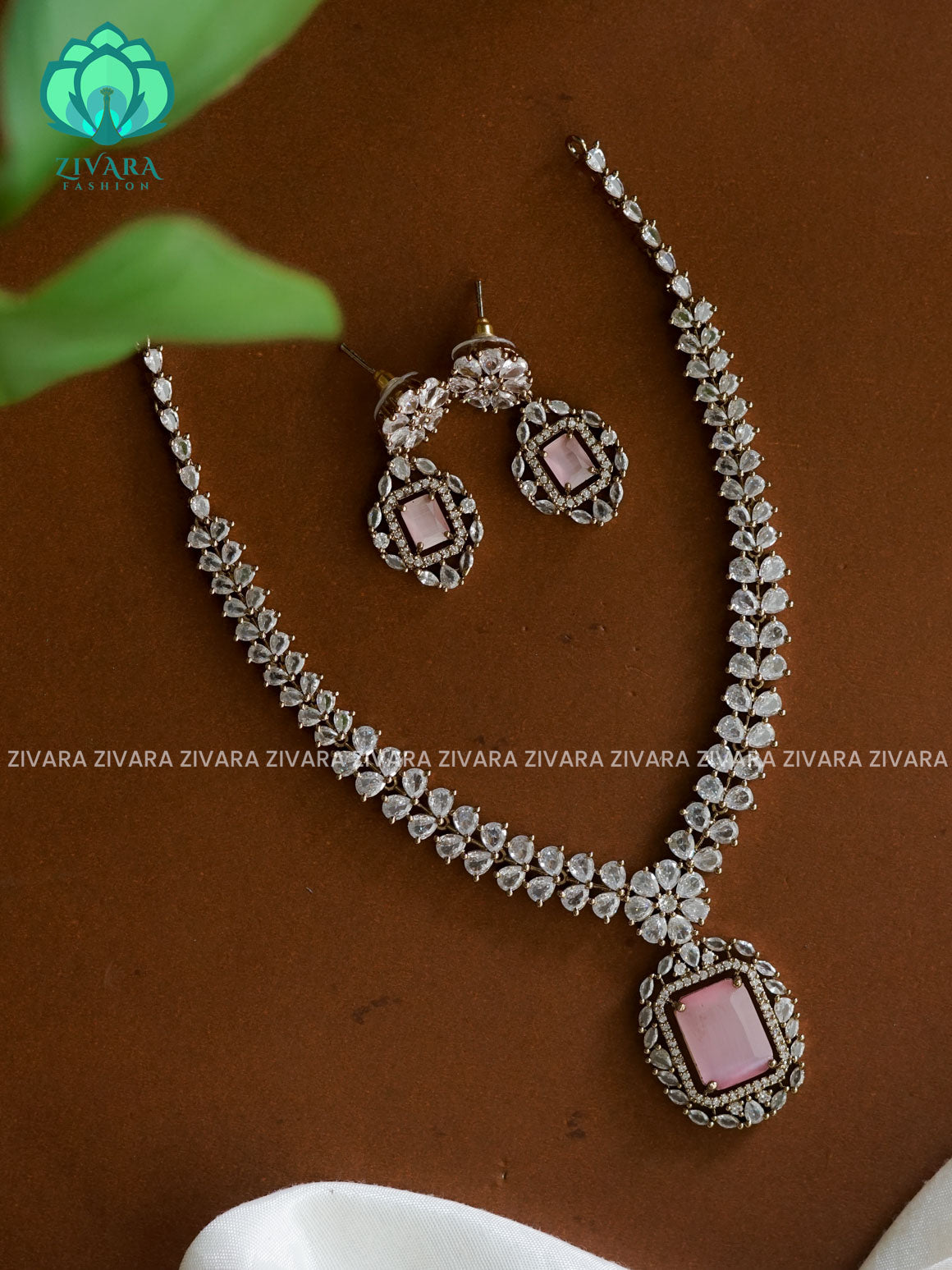 PASTEL PINK SQUARE PENDANT- Elephant- Ultra premium victoria finish dark polish trending neckwear collection- bridal collection- Zivara Fashion