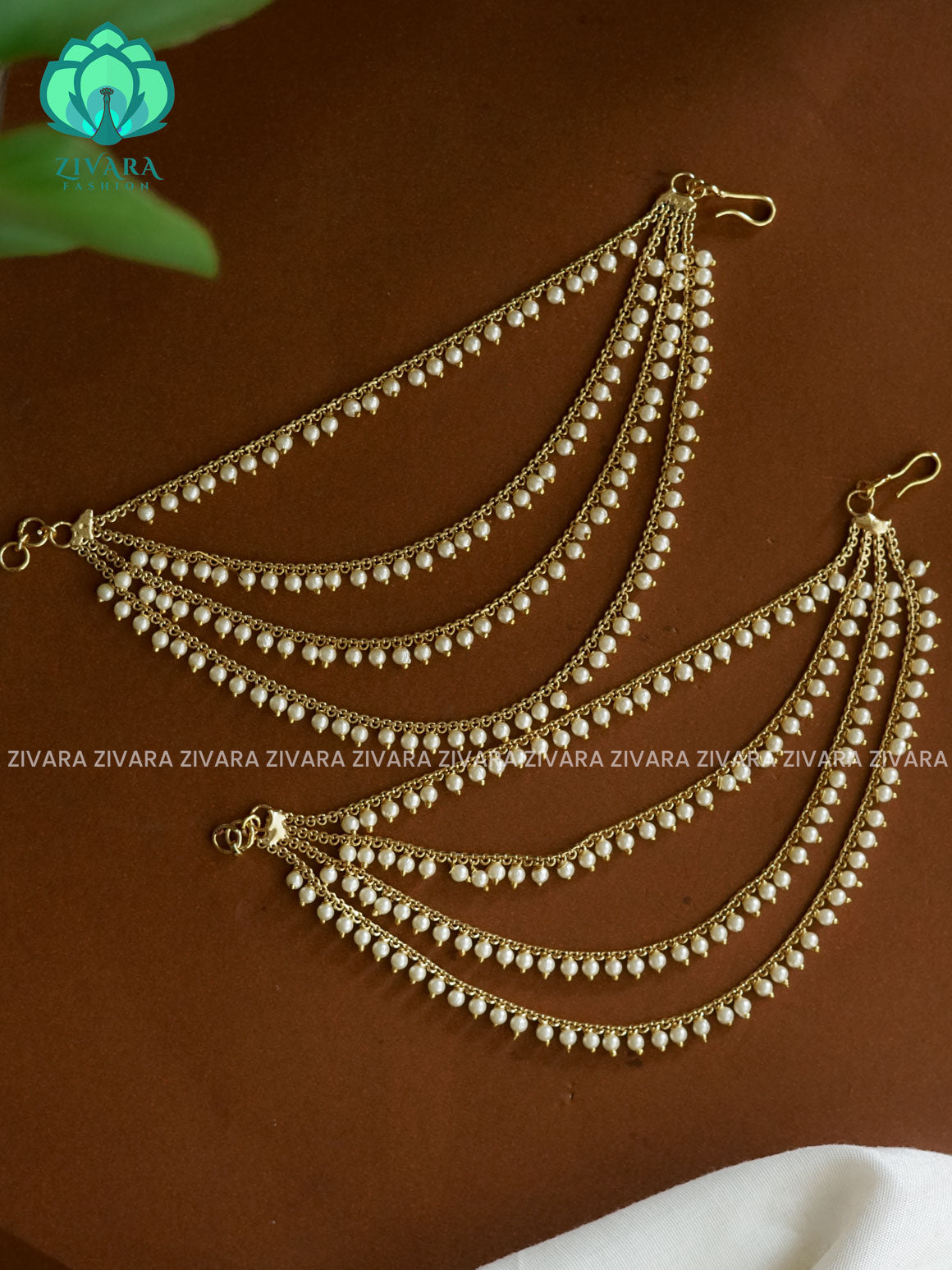 four layer pearl premium finish bridal earchain maatal- south indian kemp bridal accessory