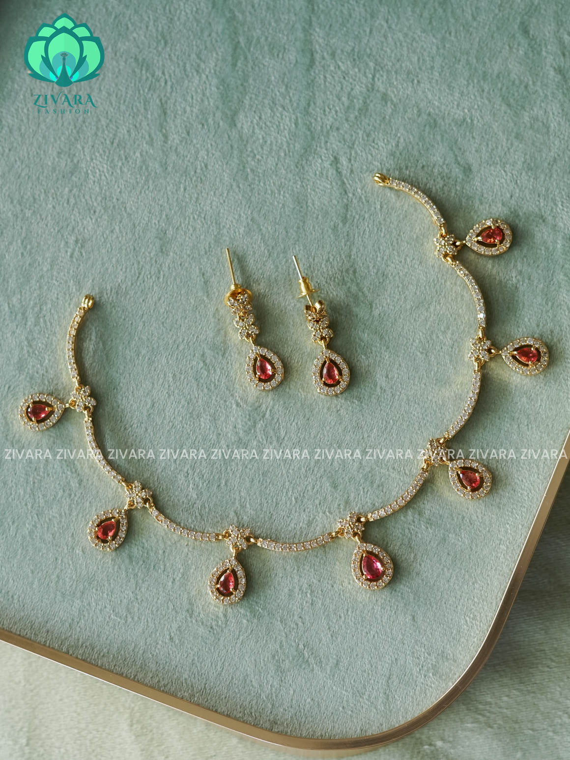 RUBY -GLAMOUROUS - stylish and minimal elegant neckwear with earrings- Zivara Fashion